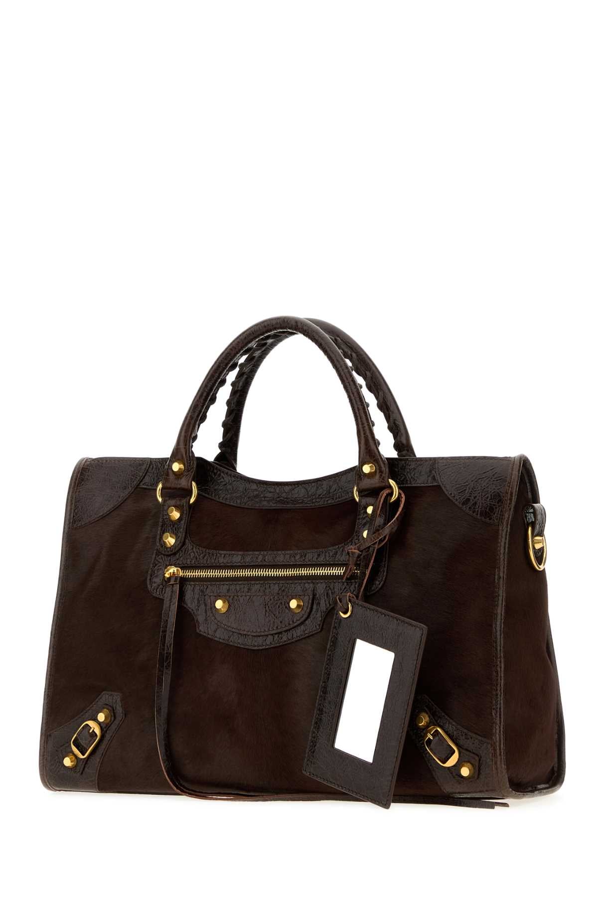Balenciaga Women Brown Calf Hair Medium Le City Handbag BALENCIAGA