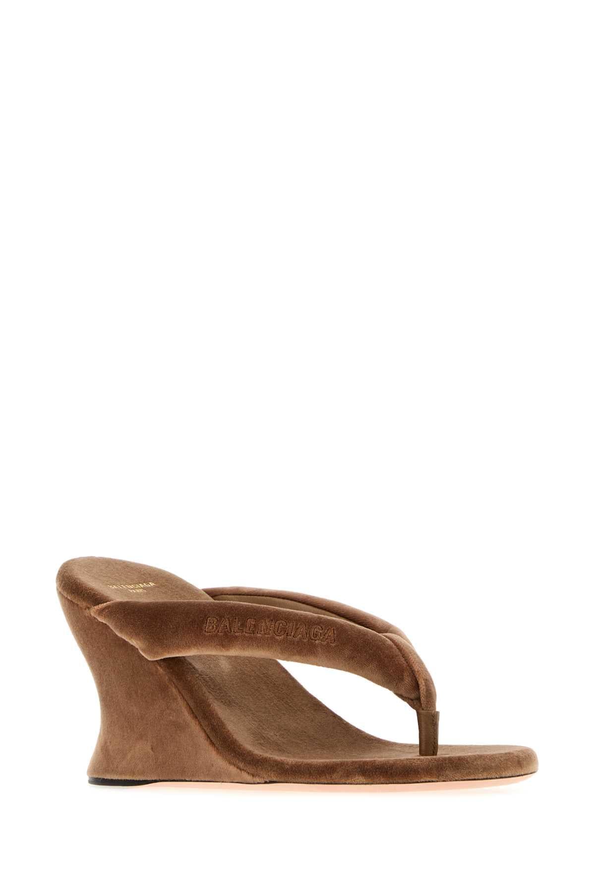 Balenciaga Women Camel Velvet Thong Wedge BALENCIAGA