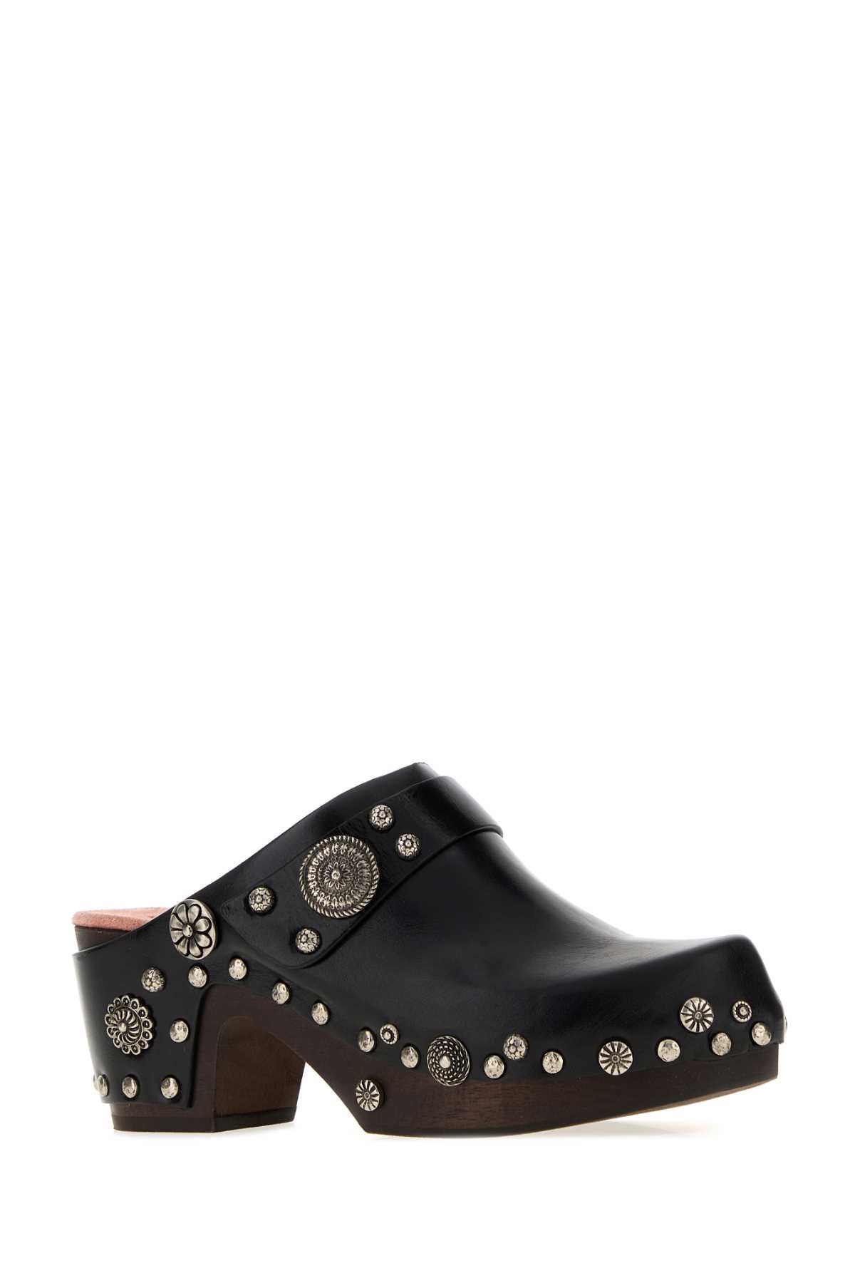 Chloe Women Black Leather Talis Clogs CHLOE