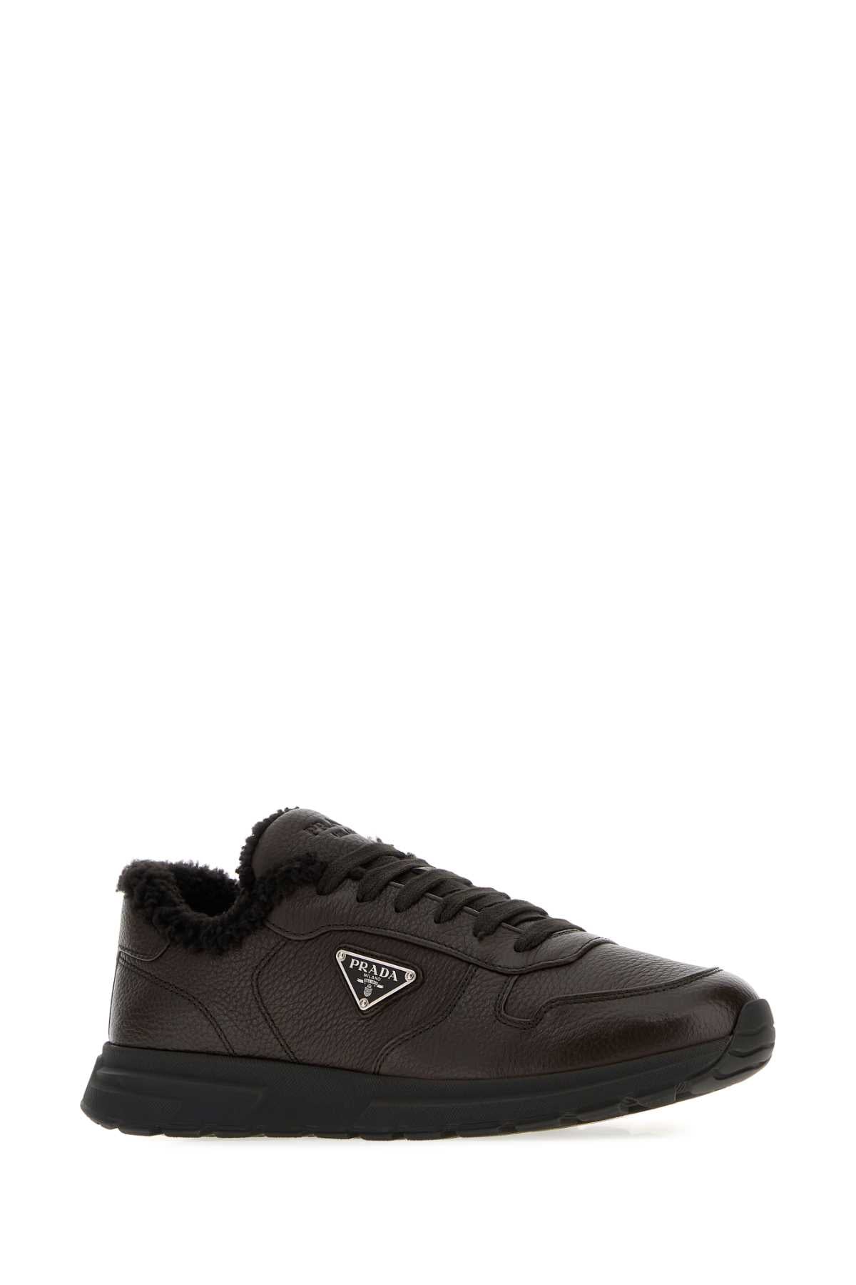 Prada Men Dark Brown Leather Prax 2.0 Sneakers PRADA