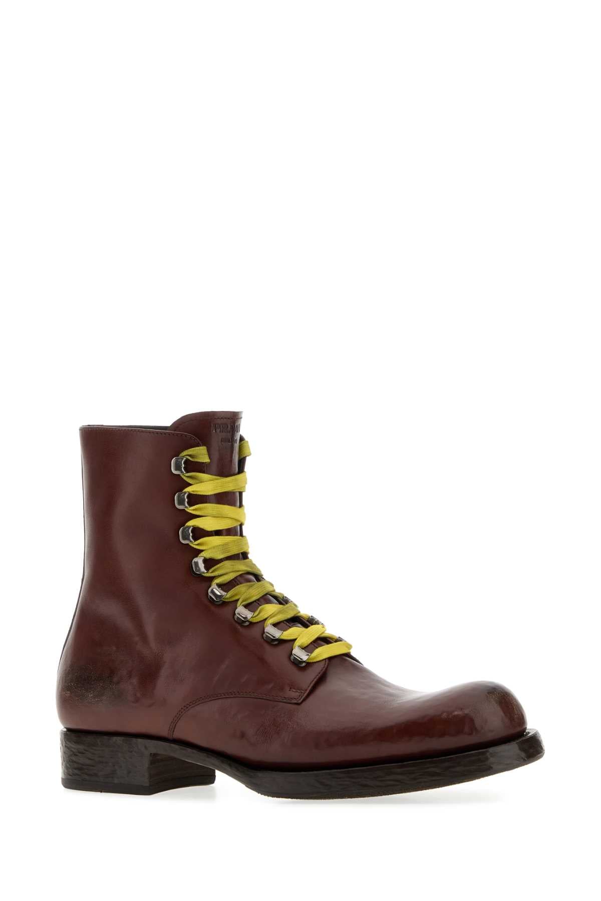 Prada Men Brown Leather Ankle Boots PRADA