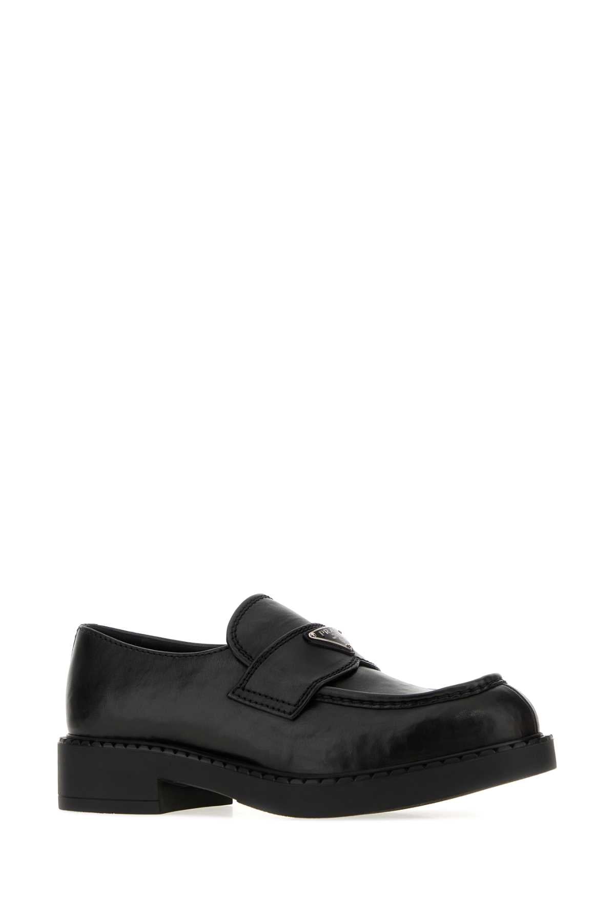 Prada Men Black Leather Chocolate Loafers PRADA