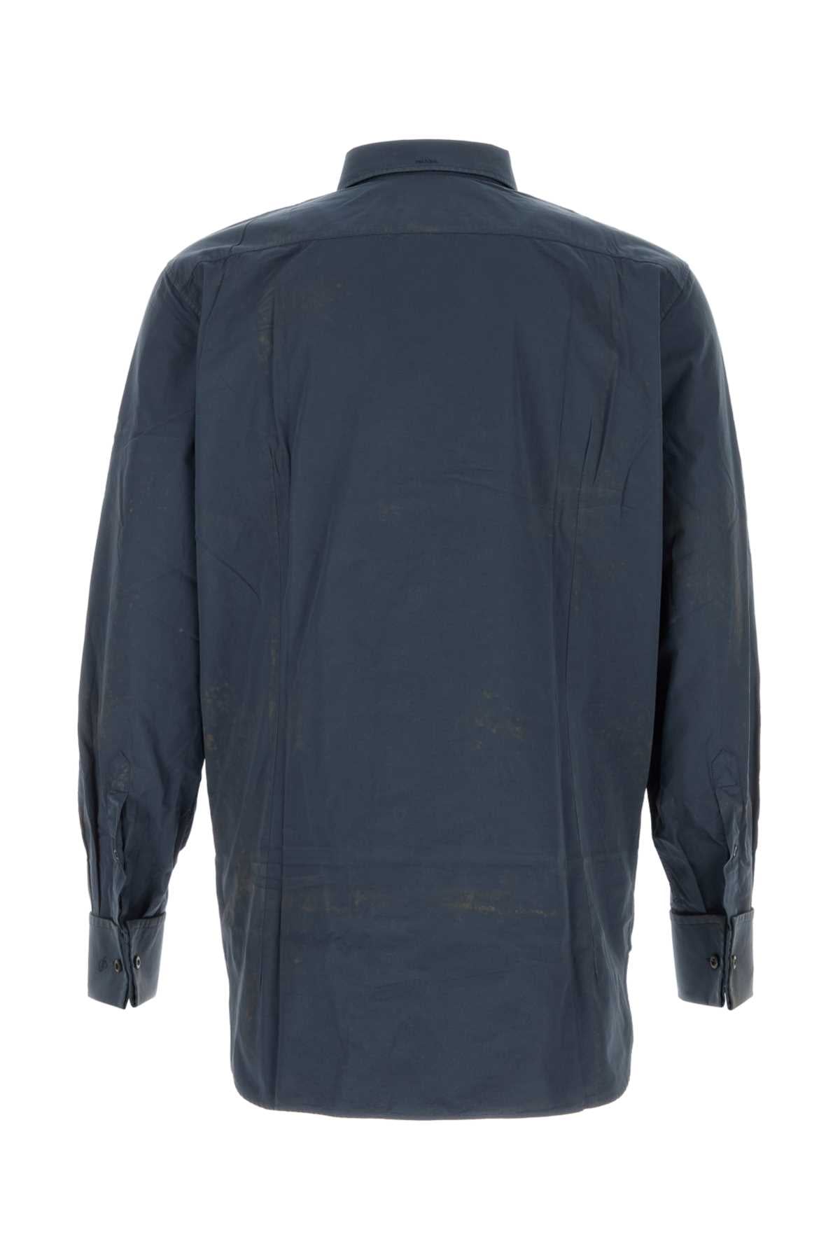 Prada Men Navy Blu Poplin Shirt PRADA