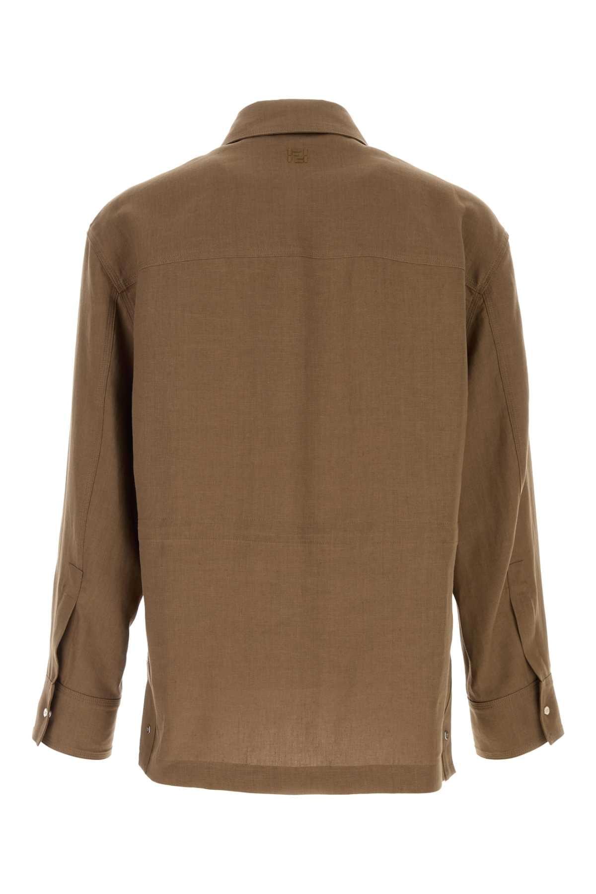 Fendi Men Brown Linen Shirt FENDI