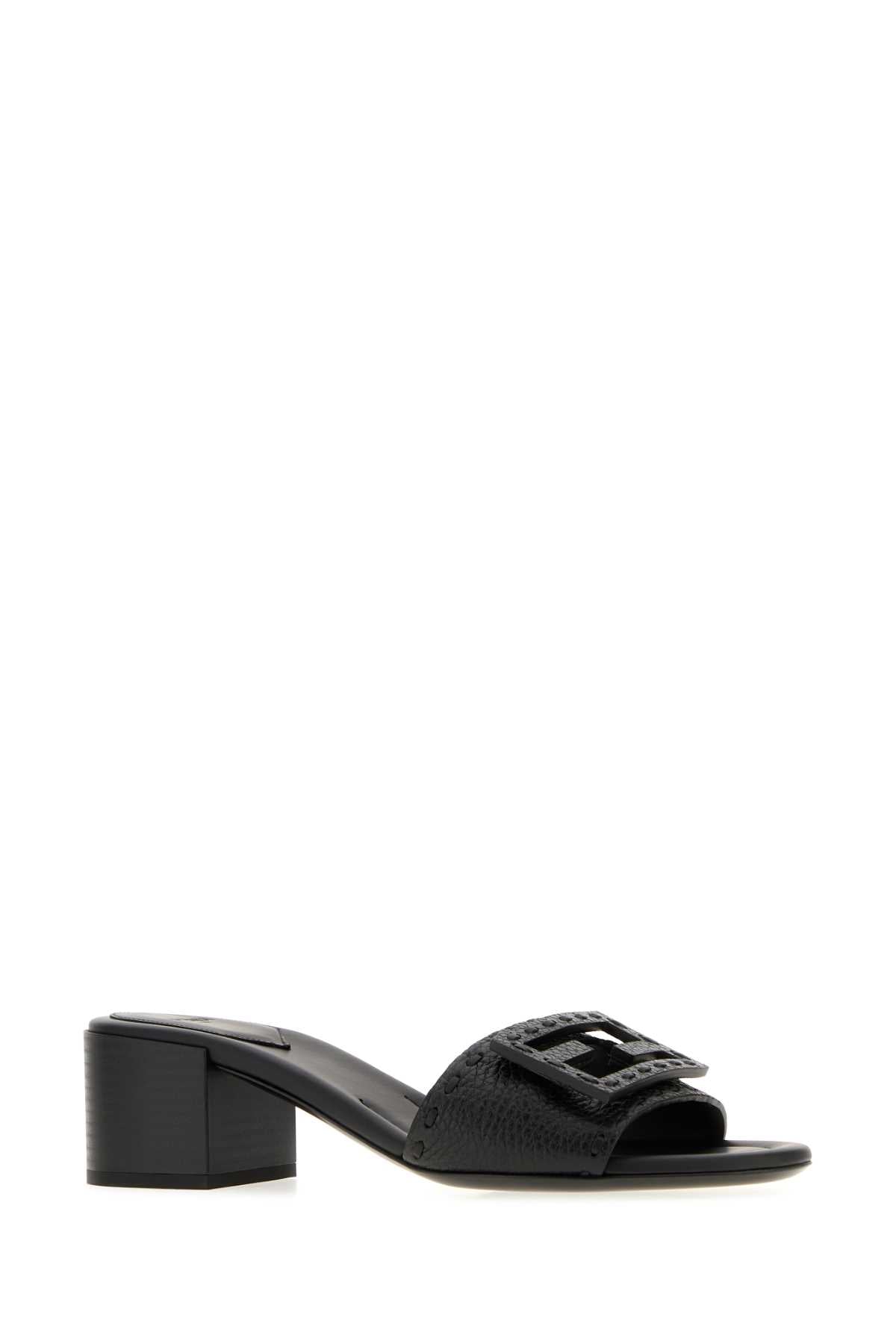 Fendi Women Black Leather Baguette Mules FENDI