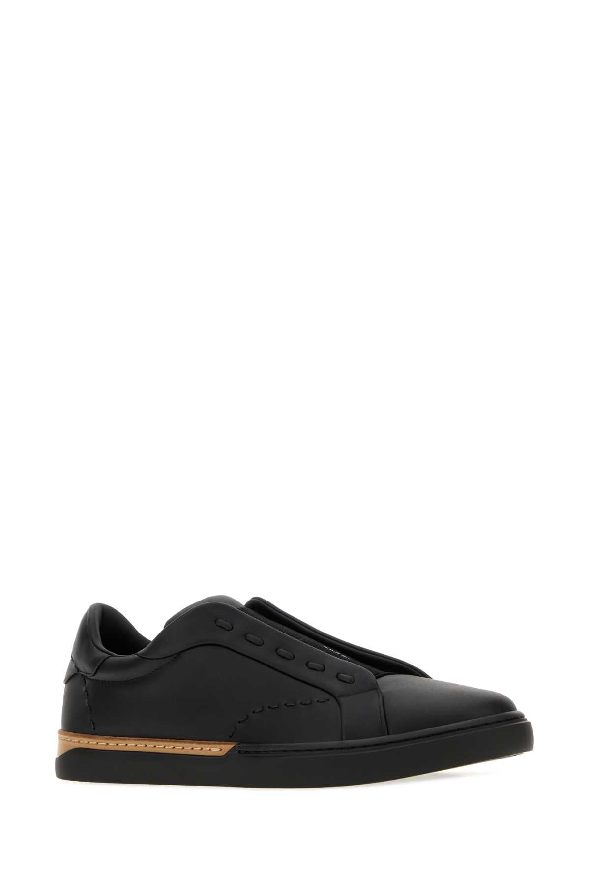 Fendi Men Black Leather Fendi City Slip Ons FENDI