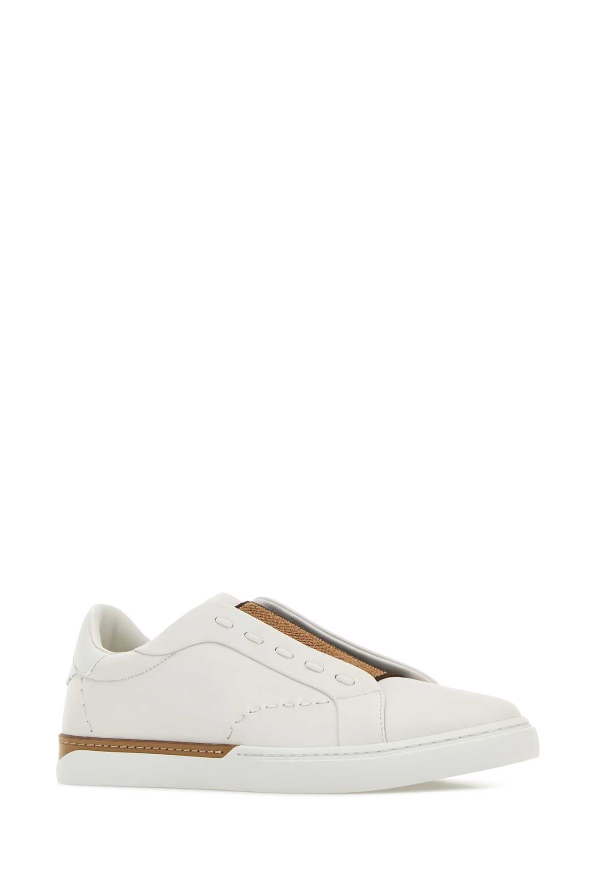 Fendi Men Chalk Leather Fendi City Slip Ons FENDI