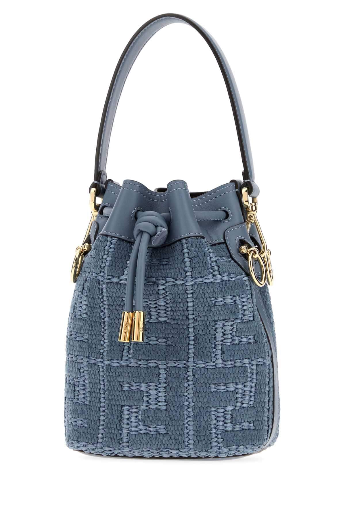 Fendi Women Cerulean Blue Raffia Mon Tresor Bucket Bag FENDI