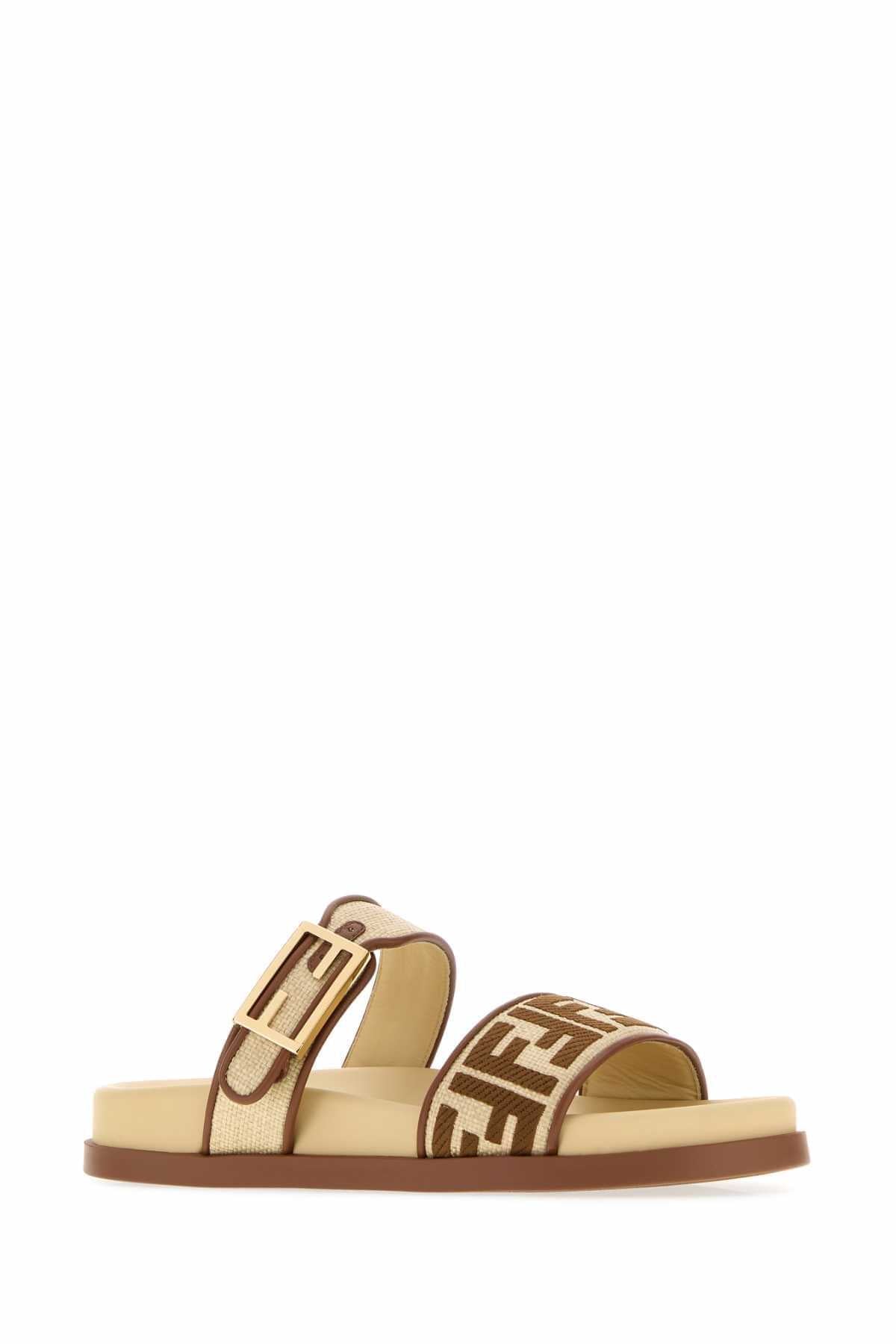 Fendi Women Two-Tone Raffia Fendi Feel Slippers FENDI