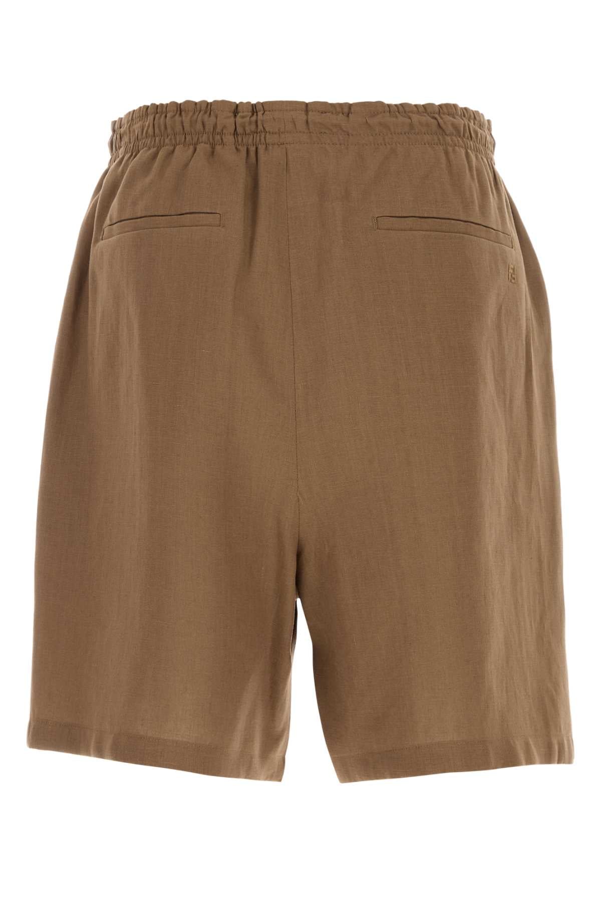 Fendi Men Brown Linen Bermuda Shorts FENDI