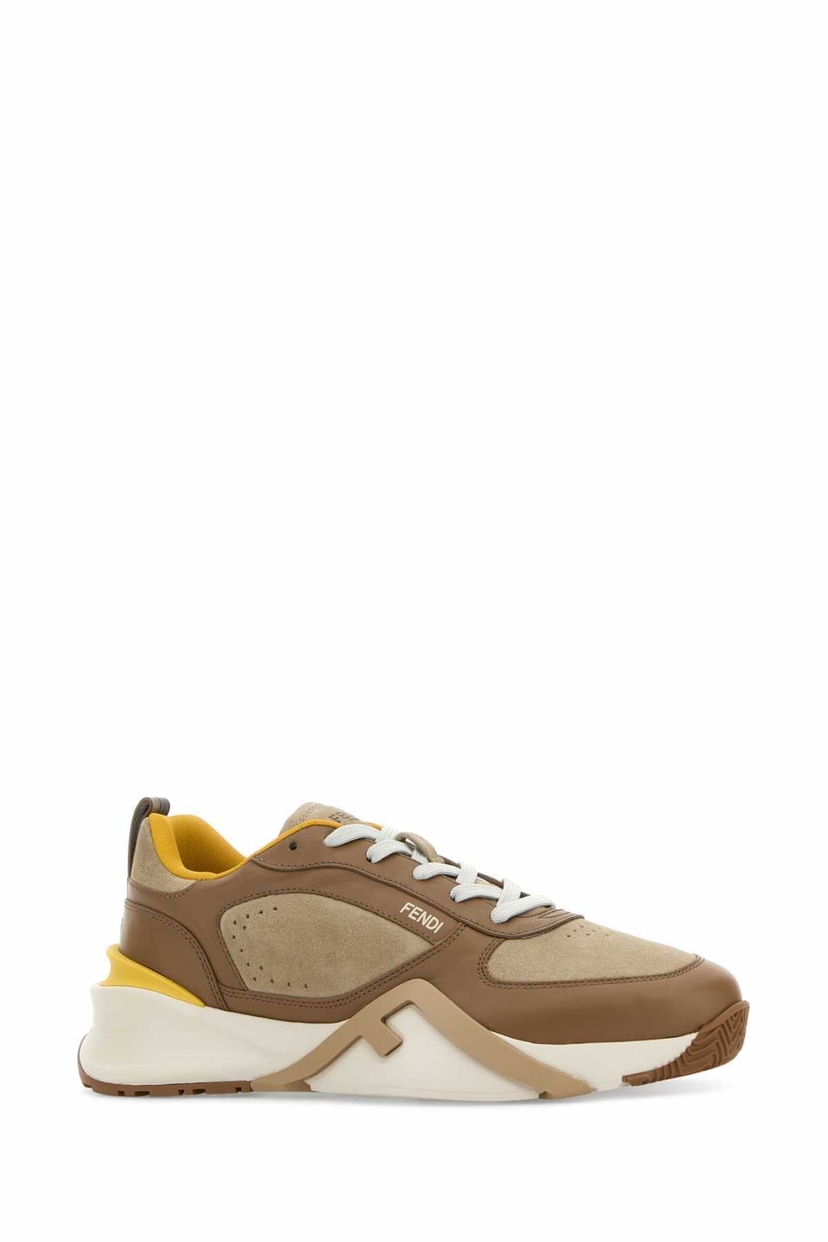 Fendi Men Two-Tone Leather And Suede Fendi Flow Sneakers FENDI