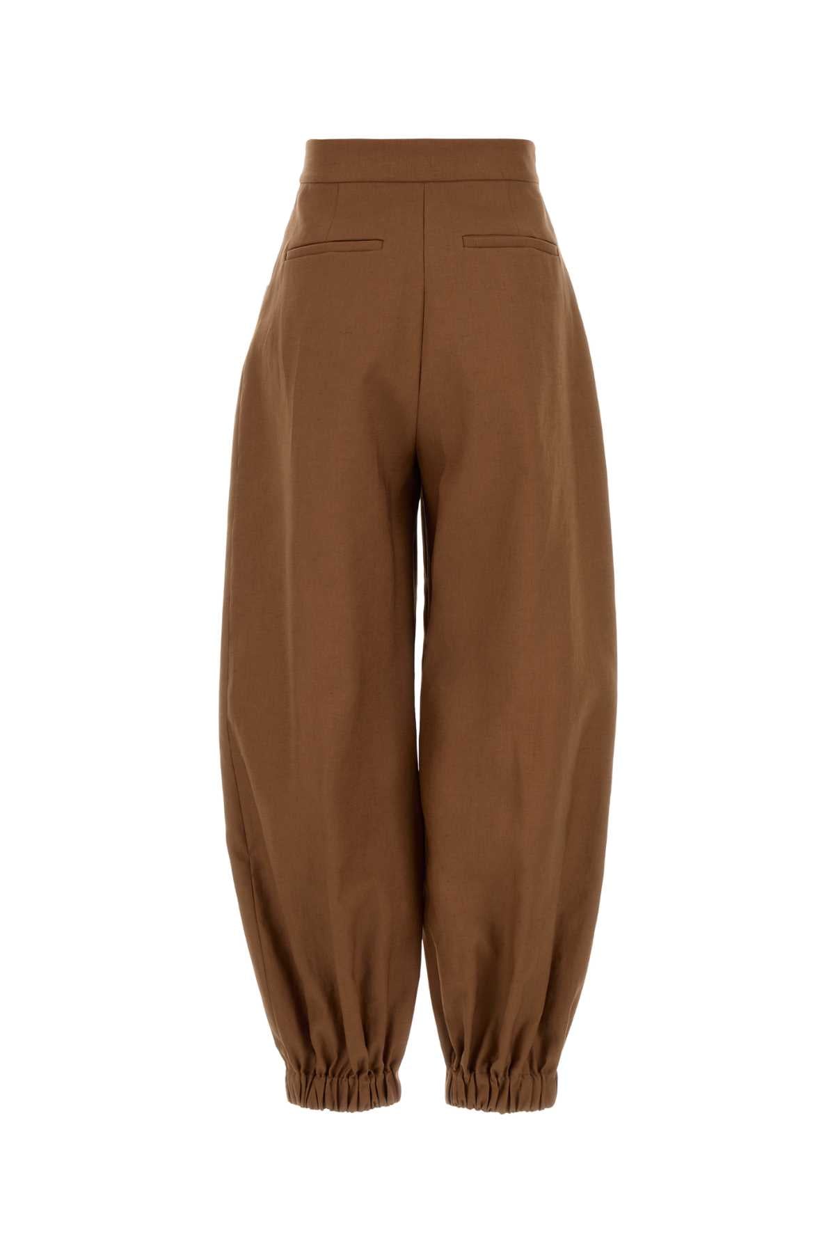 Fendi Women Brick Linen Blend Wide-Leg Pant FENDI