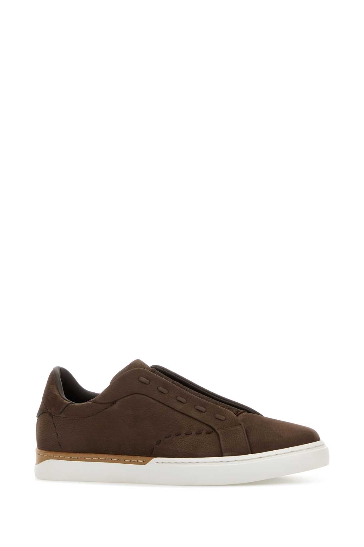 Fendi Men Brown Leather Fendi City Sneakers FENDI