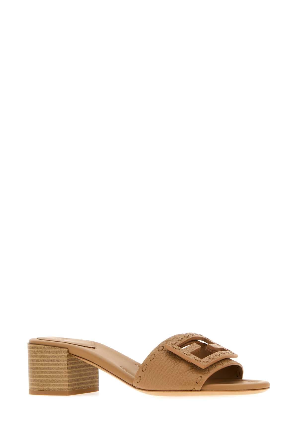 Fendi Women Camel Leather Baguette Mules FENDI