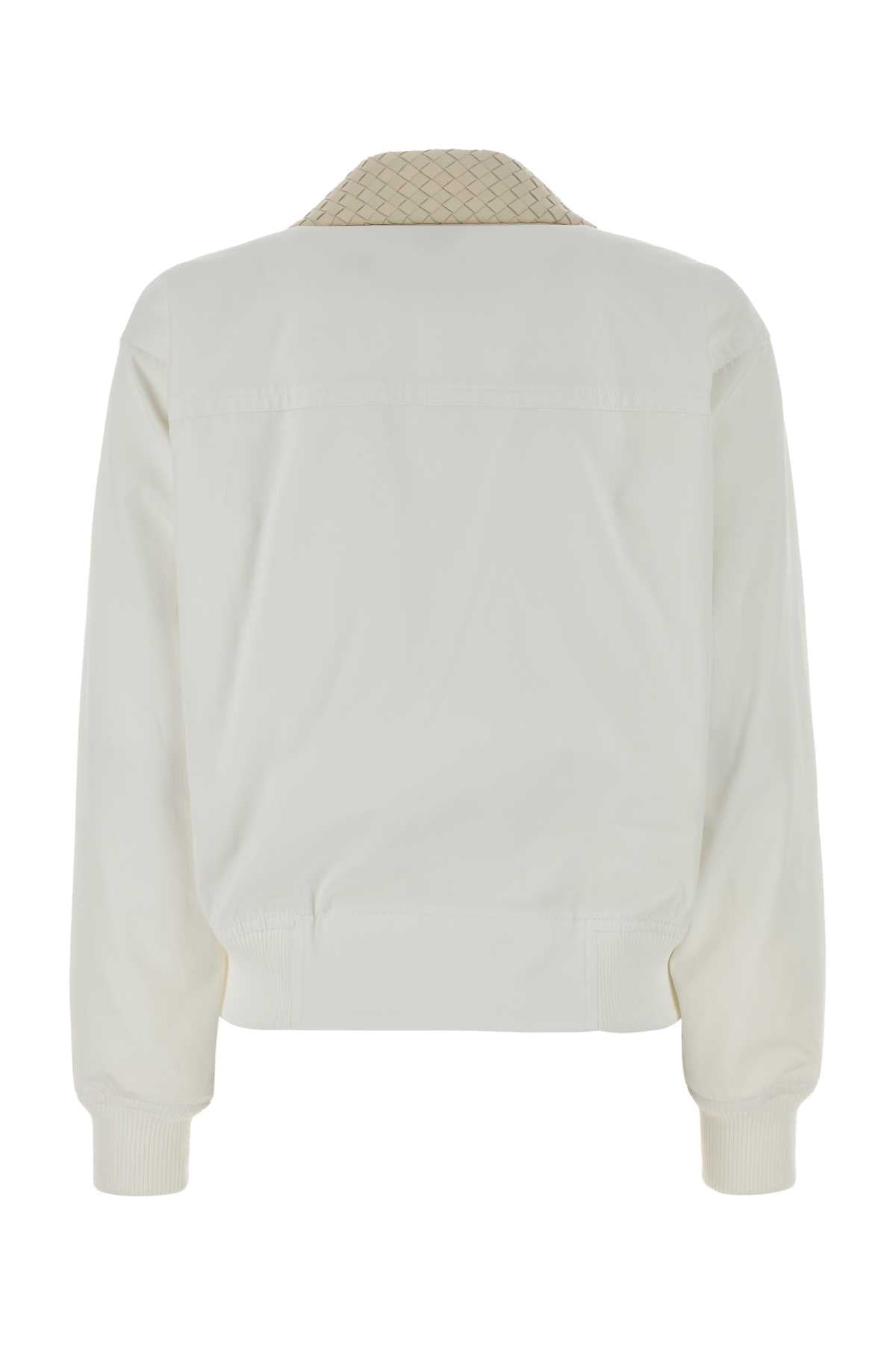 Bottega Veneta Women Bluson Cotone Colletto Pelle Bianco Intreccio BOTTEGA VENETA