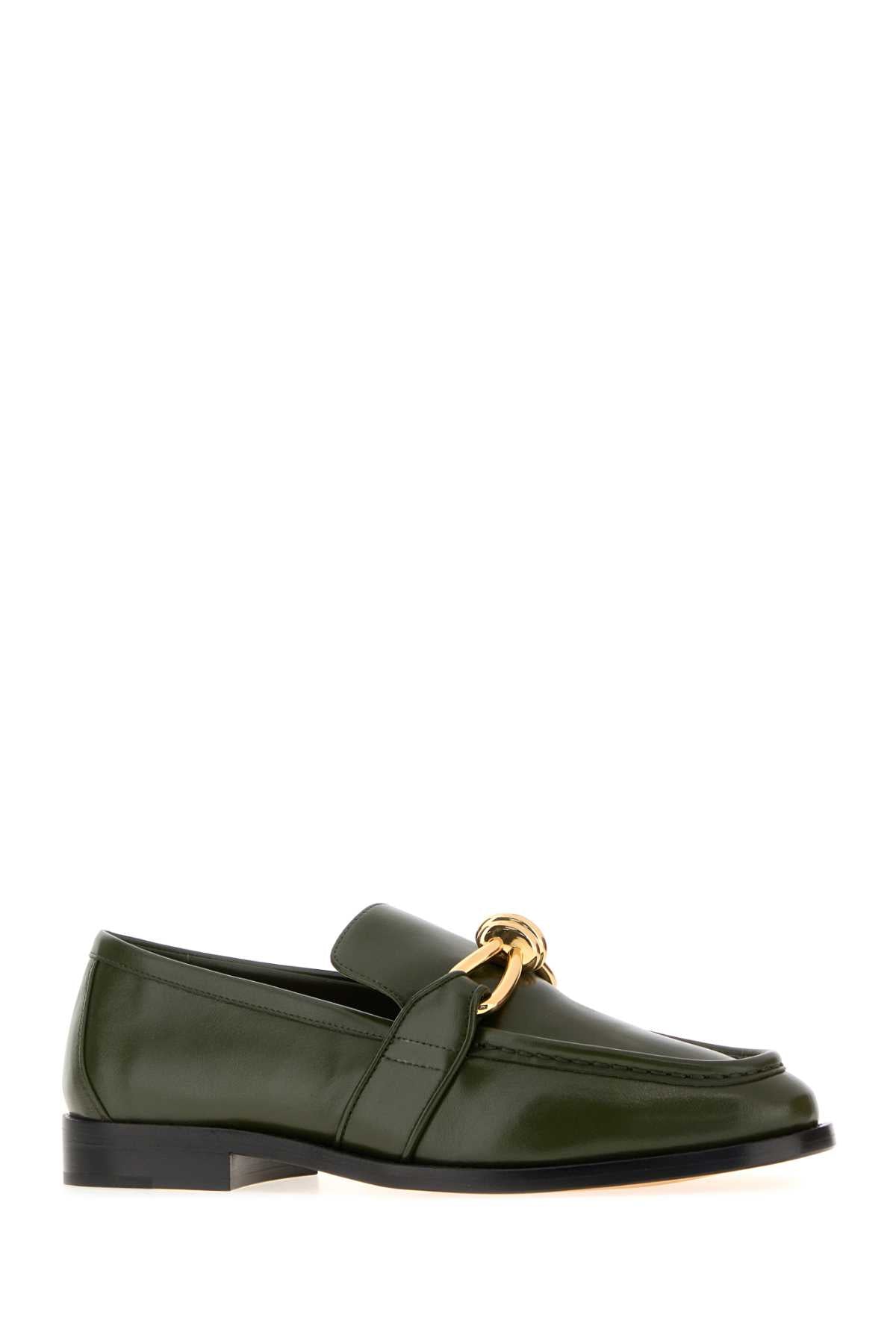 Bottega Veneta Women Olive Green Leather Astaire Loafers BOTTEGA VENETA