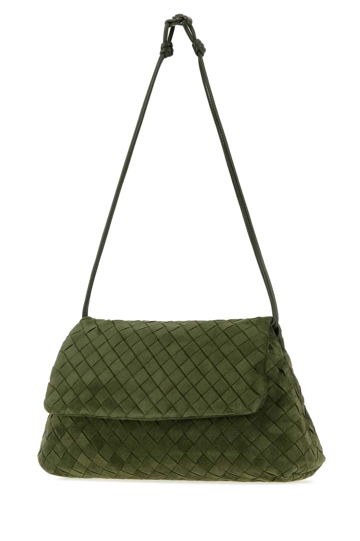 Bottega Veneta Women Bottle Green Suede Giorno Shoulder Bag BOTTEGA VENETA