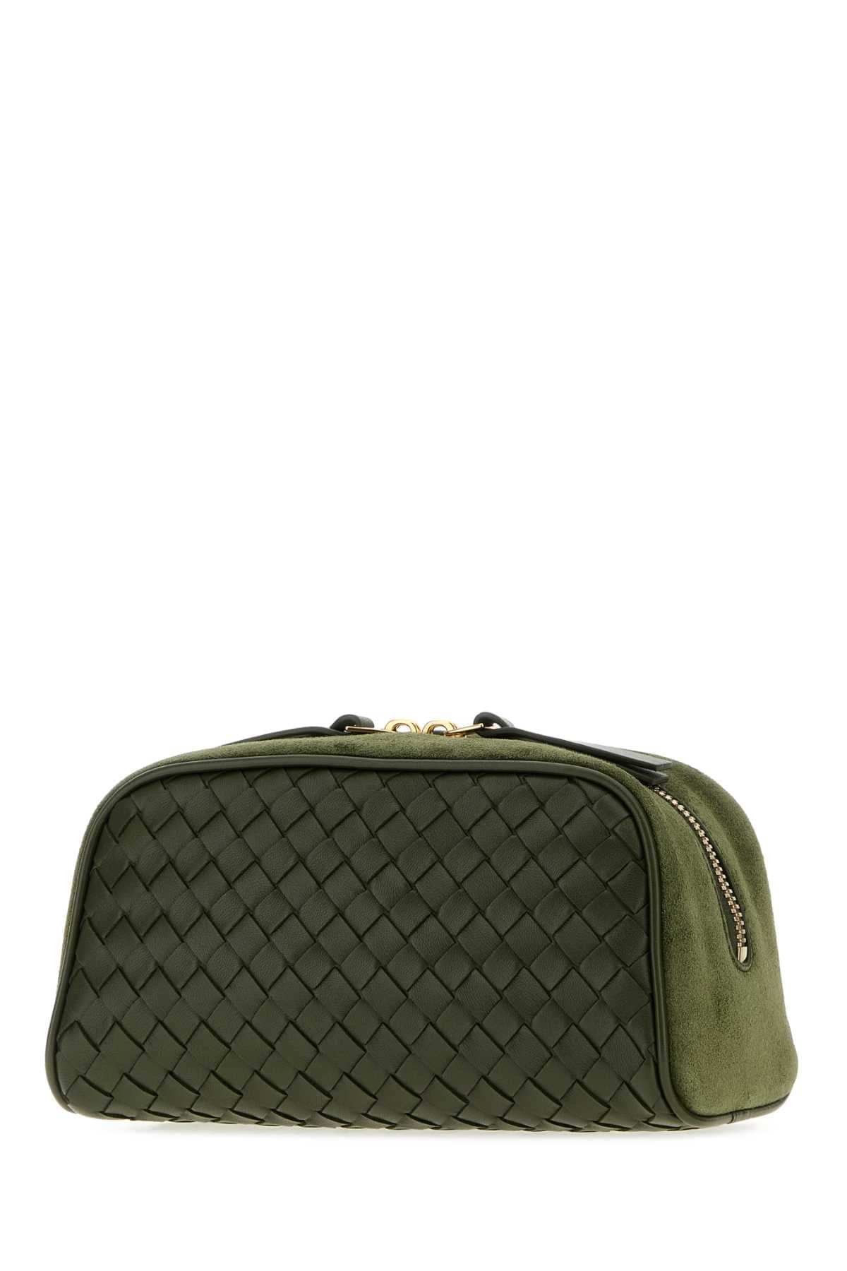 Bottega Veneta Women Bottle Green Leather And Suede Small Nodo Clutch BOTTEGA VENETA