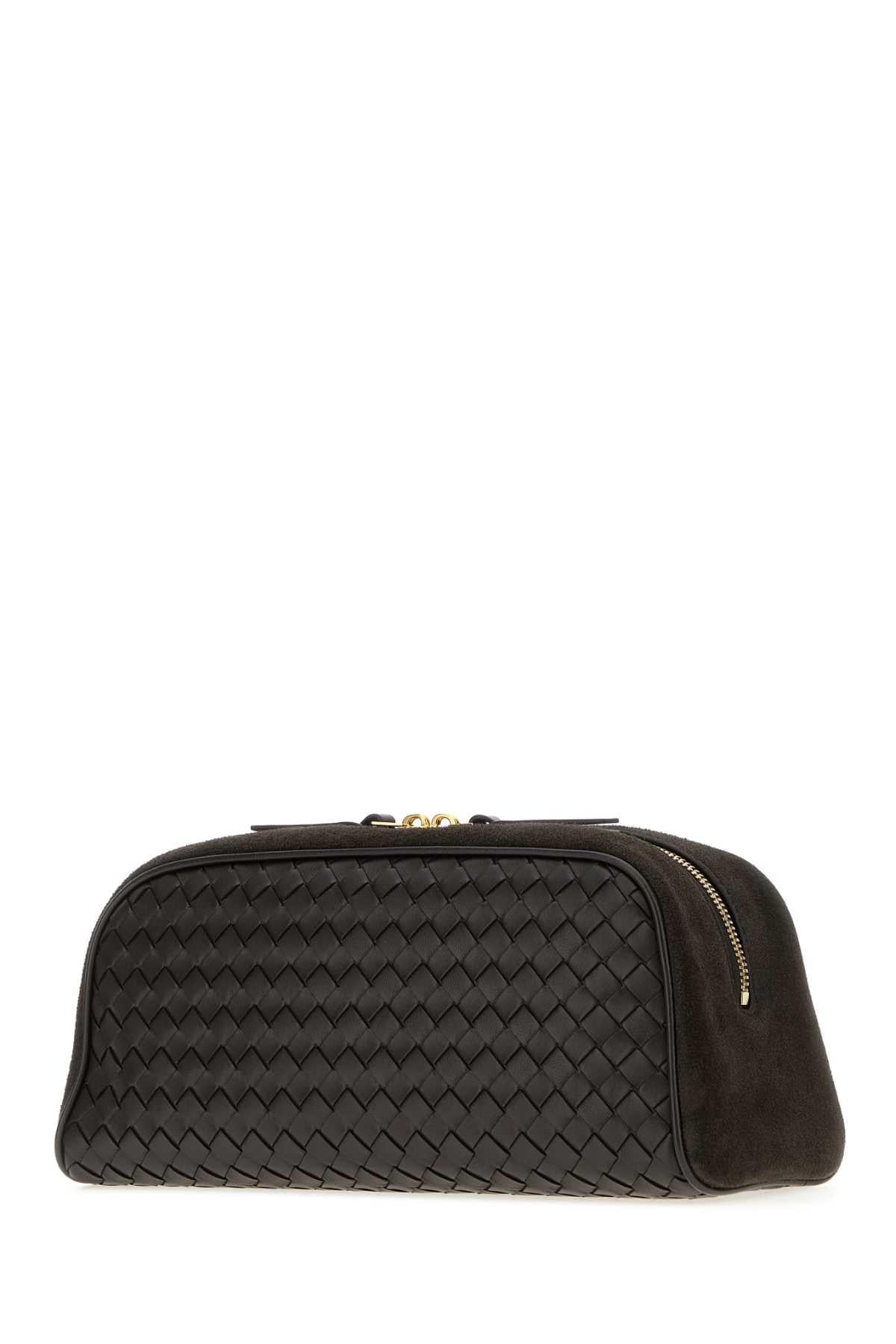 Bottega Veneta Women Dark Brown Leather Large Nodo Clutch BOTTEGA VENETA