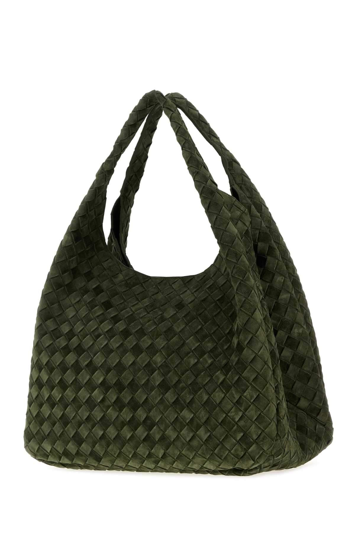 Bottega Veneta Women Dark Green Suede Large Campana Shoulder Bag BOTTEGA VENETA