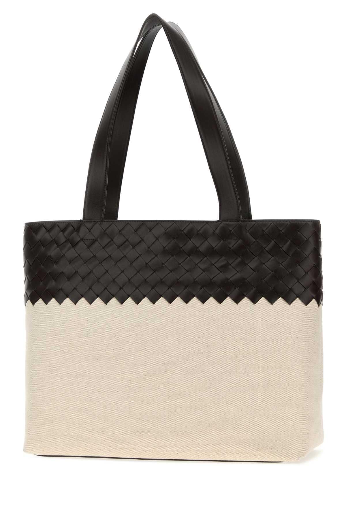 Bottega Veneta Men Two-Tone Leather And Canvas Intrecciato Shopping Bag BOTTEGA VENETA