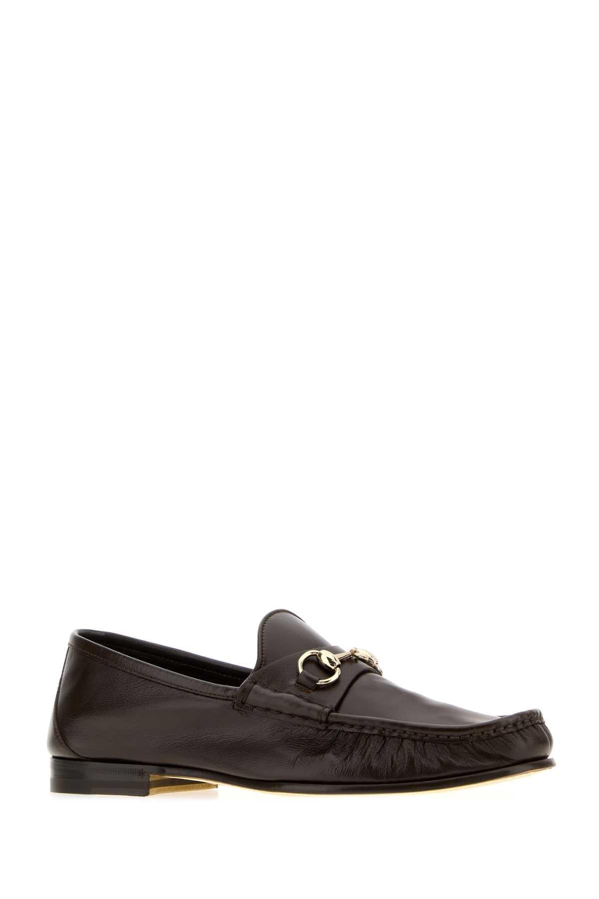Gucci Men Dark Brown Leather Gucci Lugano Loafers GUCCI