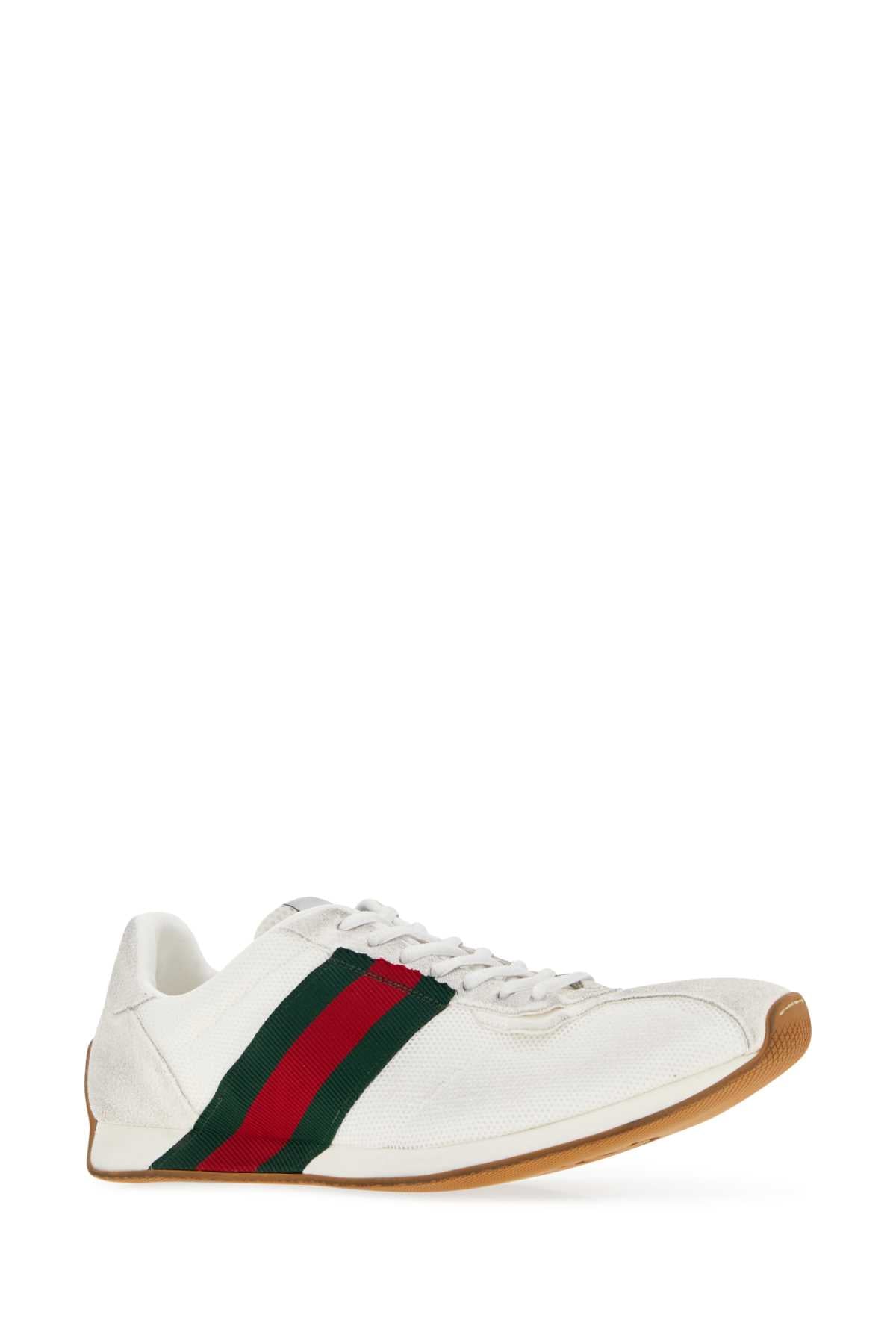 Gucci Men White Mesh And Suede Gucci Tempo Sneakers GUCCI