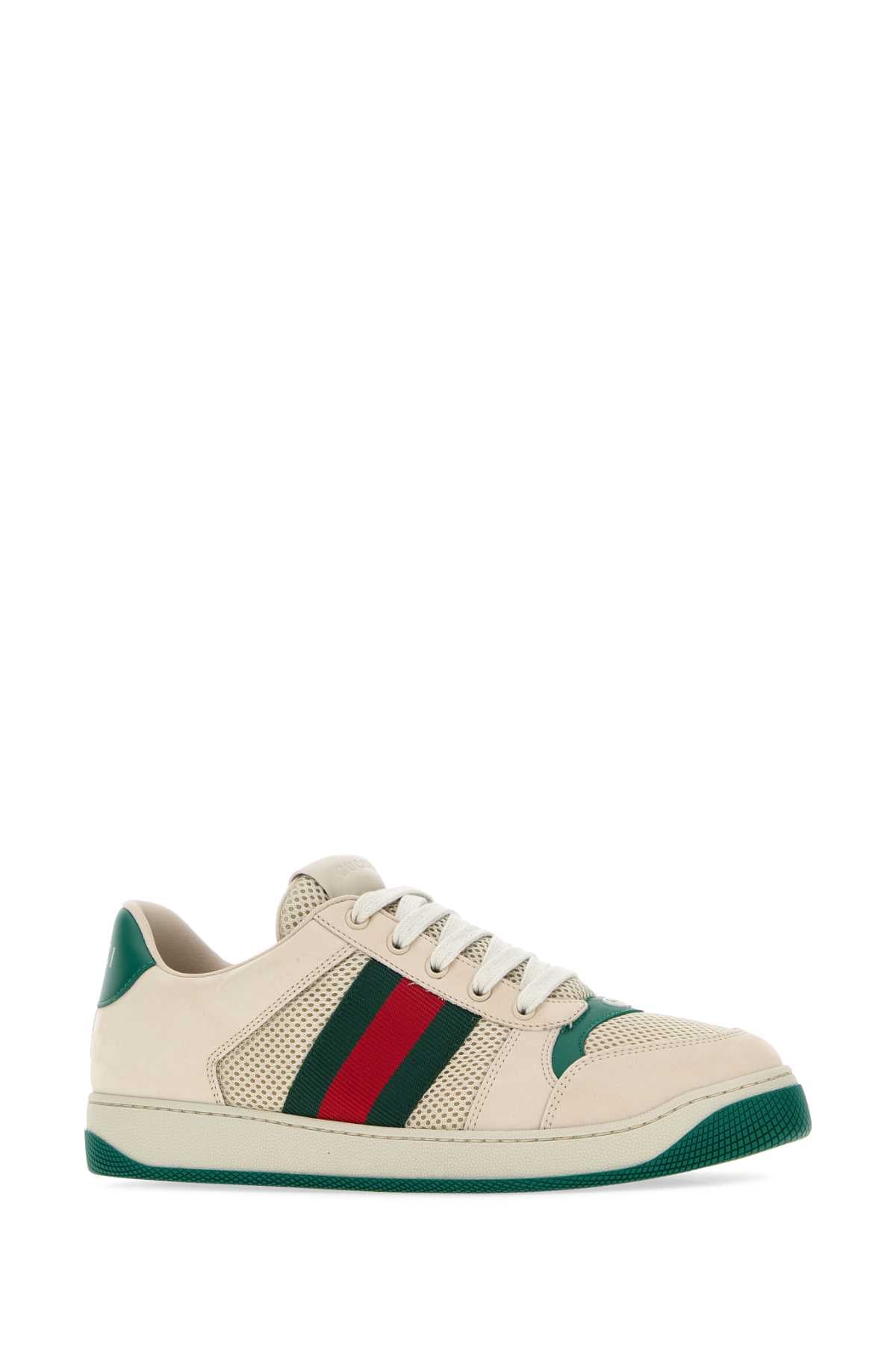 Gucci Men Ivory Mesh And Suede Screener Sneakers GUCCI