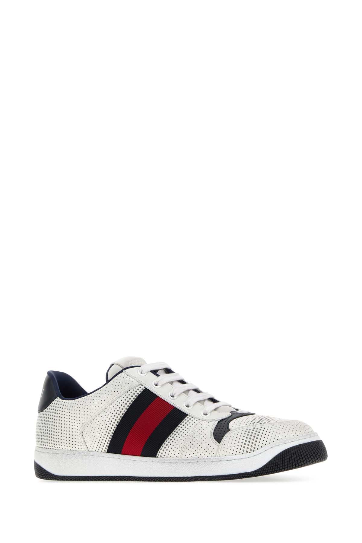 Gucci Men White Leather Screener Sneakers GUCCI