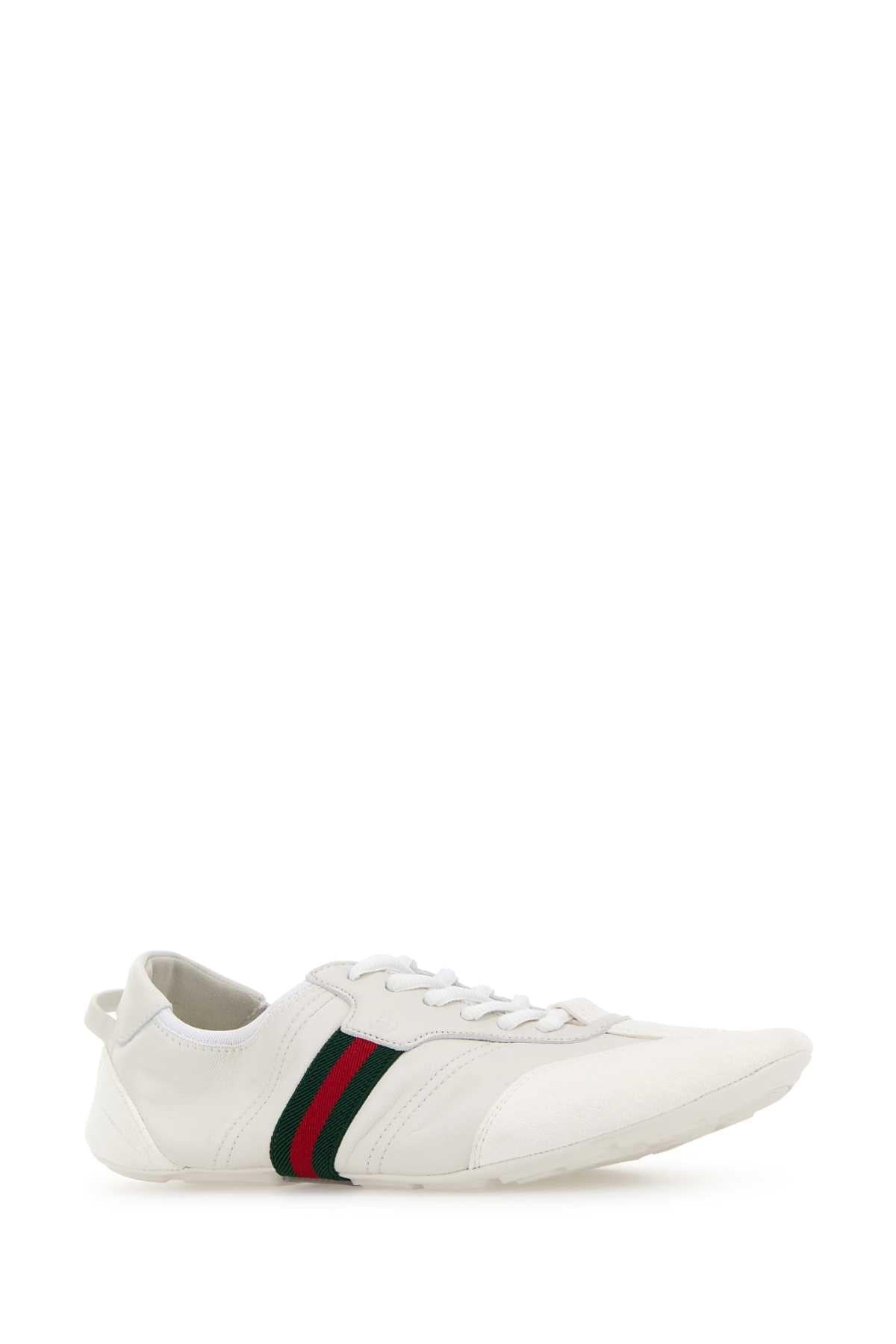 Gucci Women White Leather And Suede Flex Sneakers GUCCI