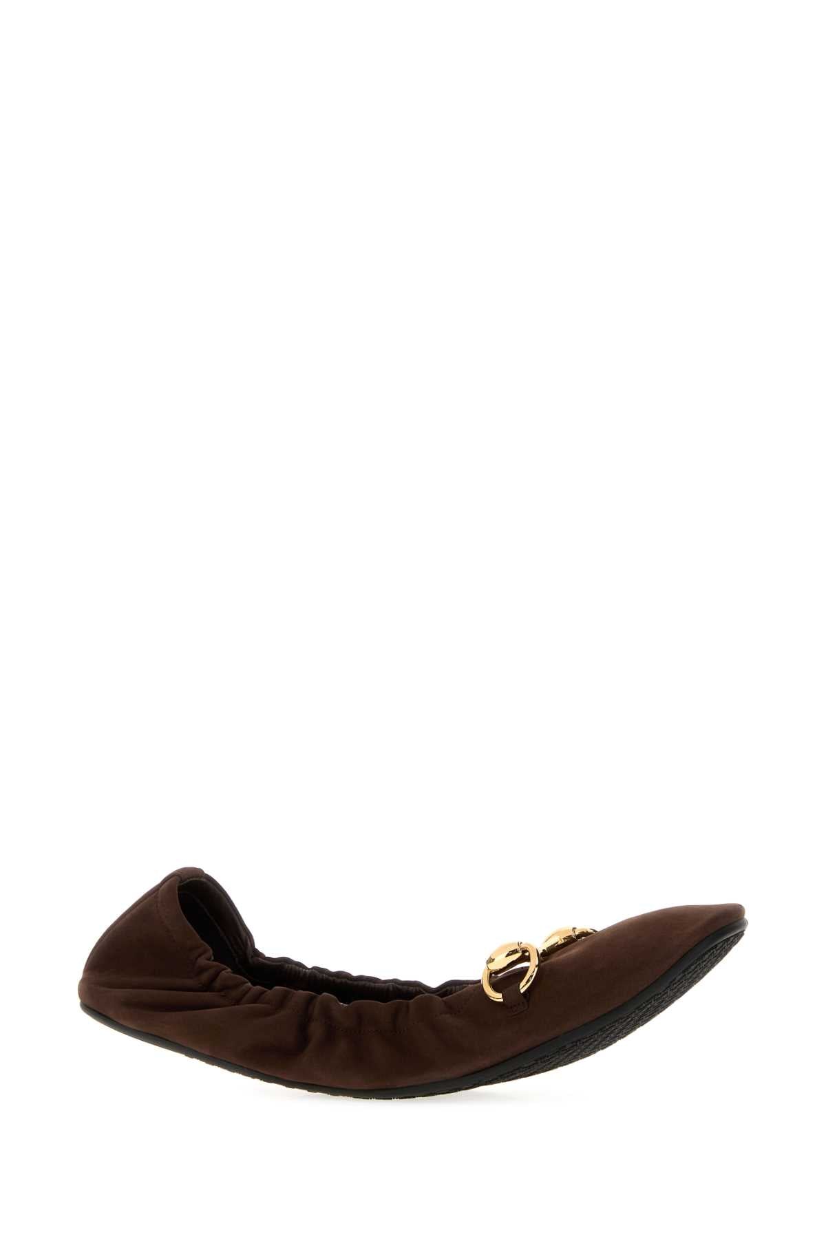Gucci Women Dark Brown Suede Prima Ballerinas GUCCI