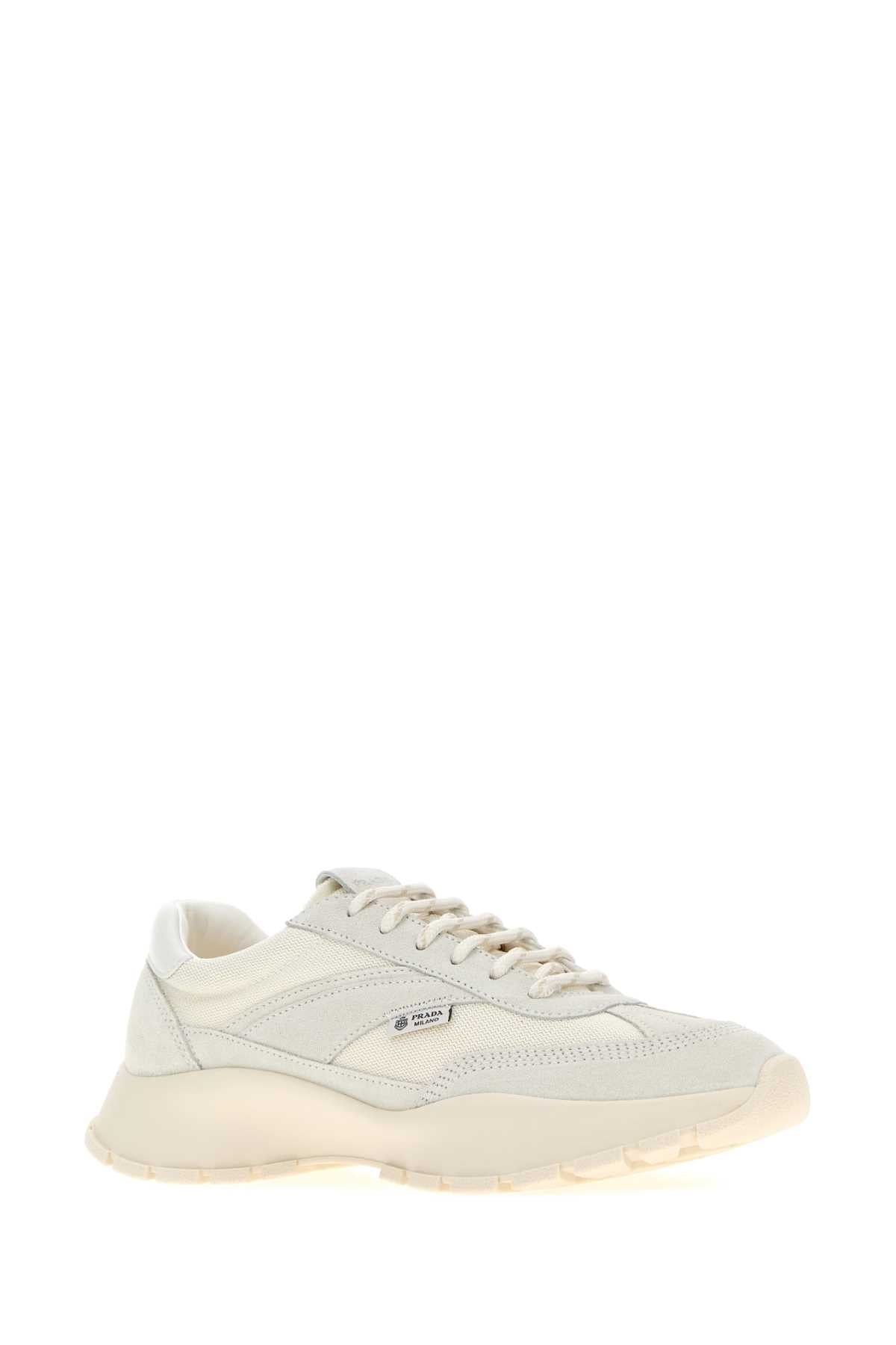 Prada Women White Suede And Canvas Sneakers PRADA