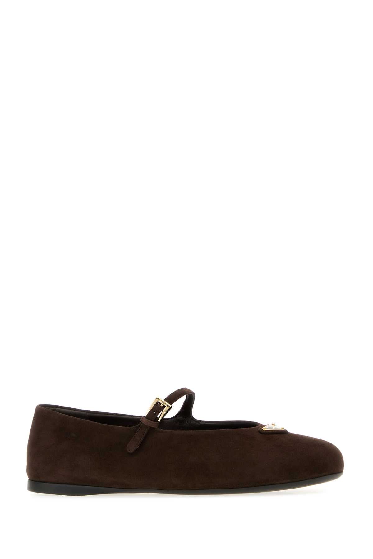 Prada Women Dark Brown Suede Ballerinas PRADA
