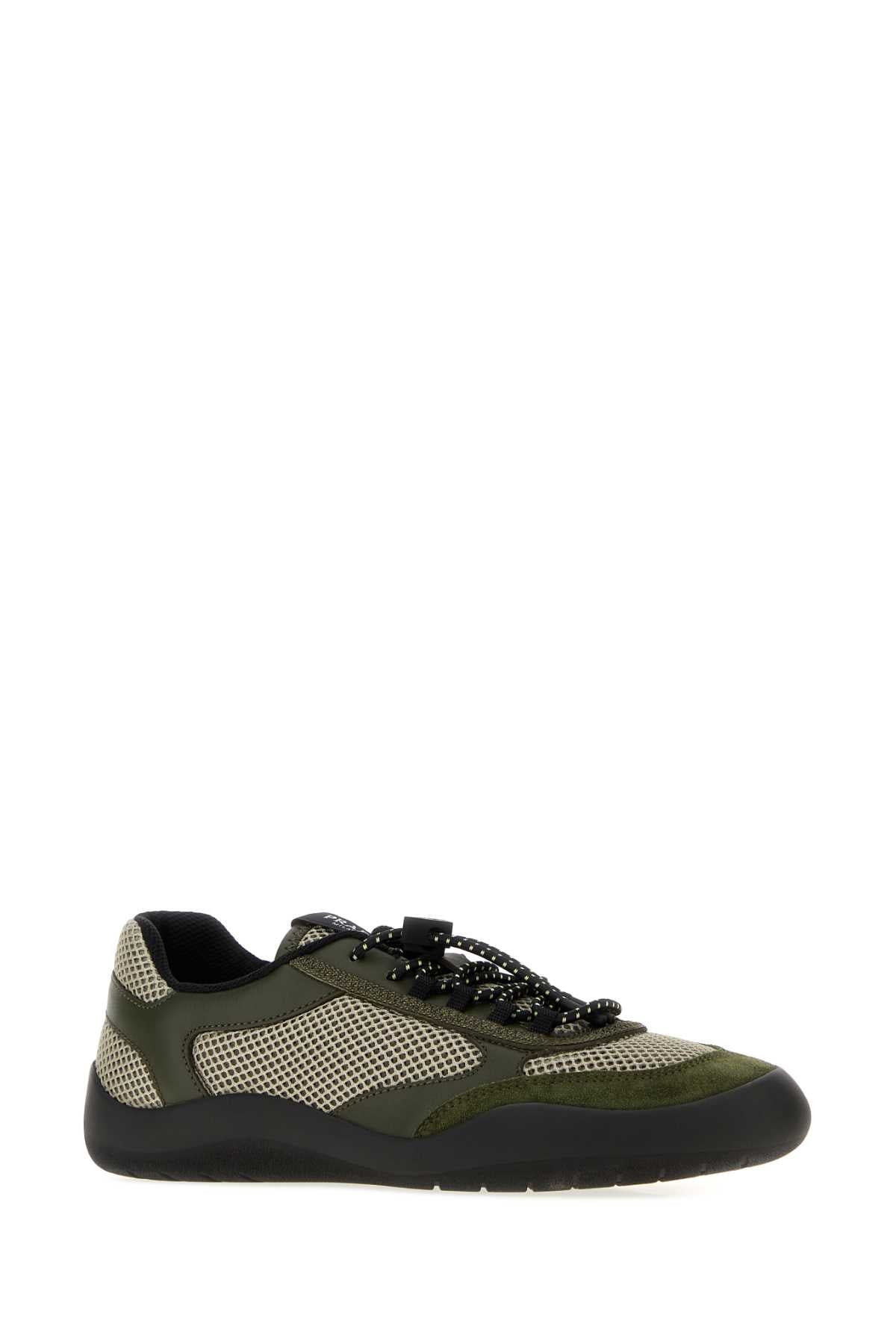 Prada Women Olive Green Mesh And Leather Speedrock Sneakers PRADA