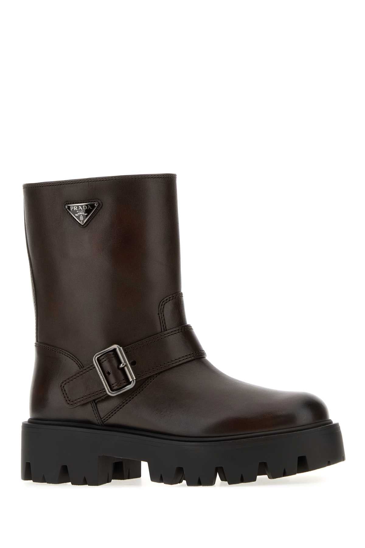 Prada Women Brow Leather Ankle Boots PRADA