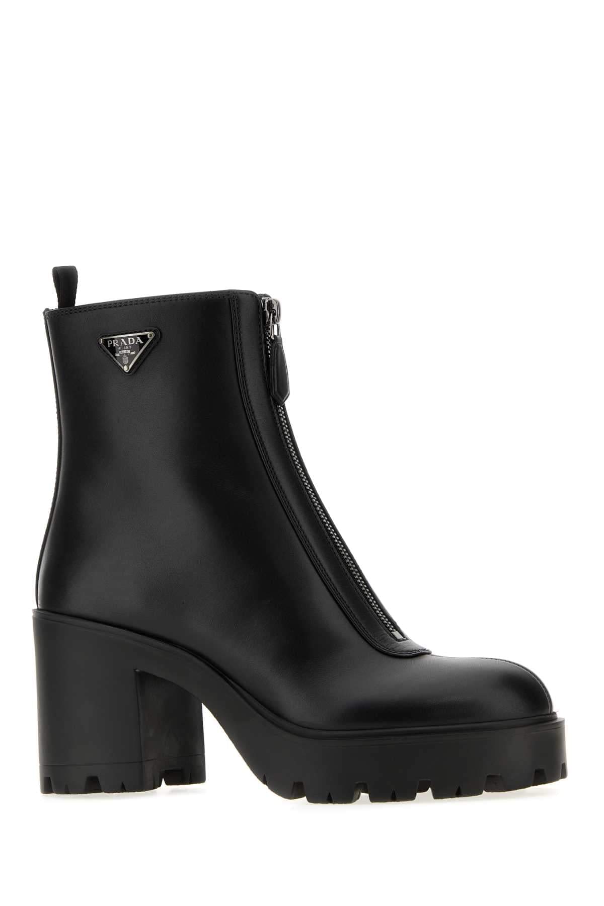 Prada Women Black Leather Ankle Boots PRADA