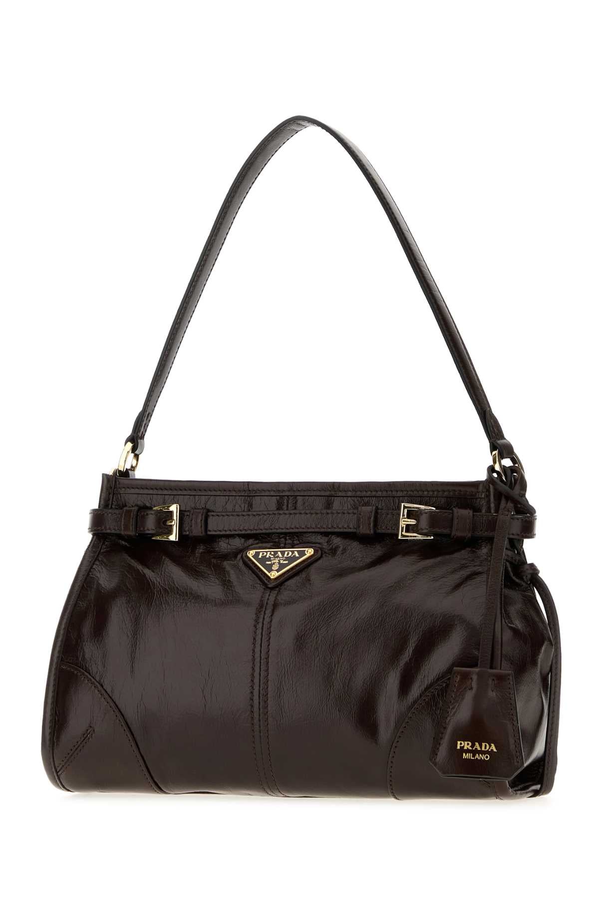 Prada Women Dark Brown Leather Prada Bonnie Shoulder Bag PRADA