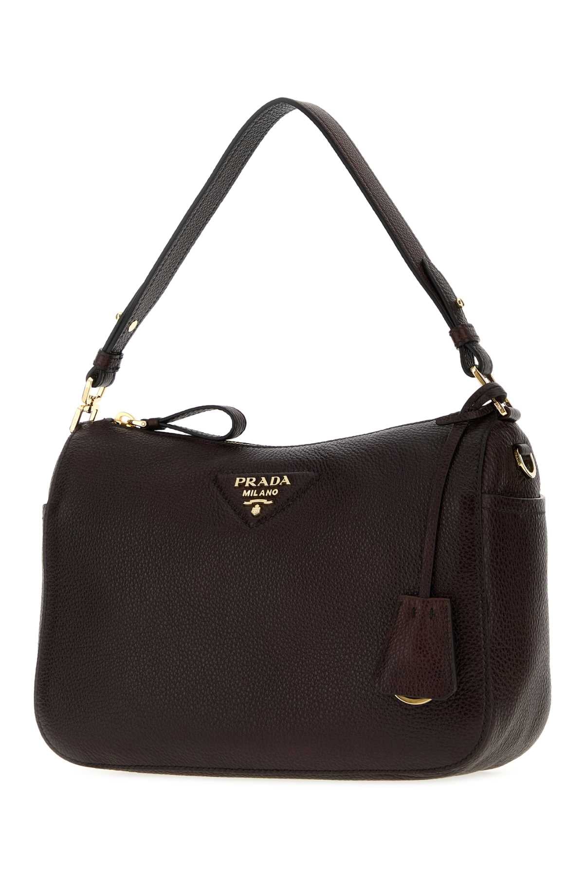 Prada Women Dark Brown Leather Medium Shoulder Bag PRADA