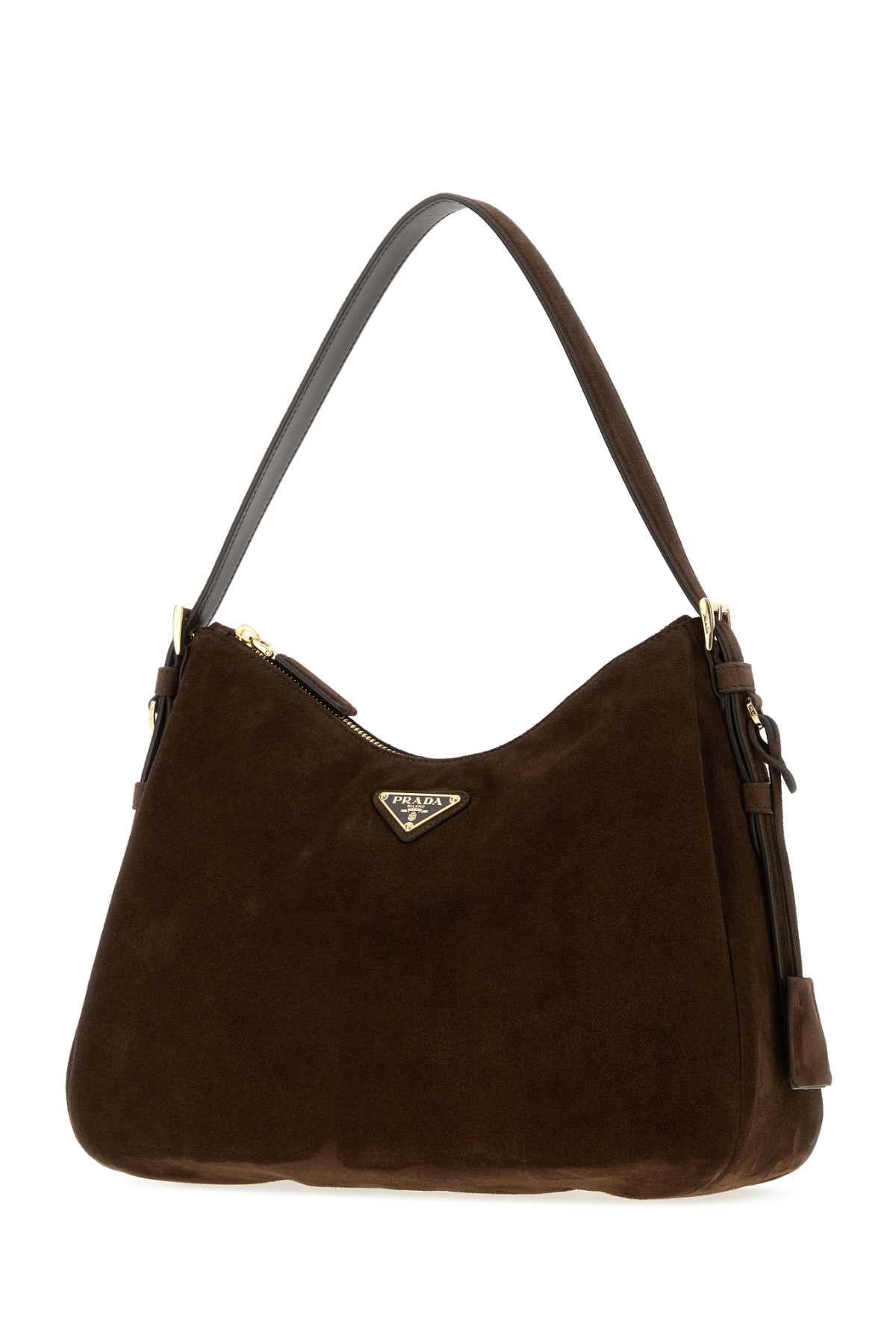 Prada Women Dark Brown Suede Shoulder Bag PRADA