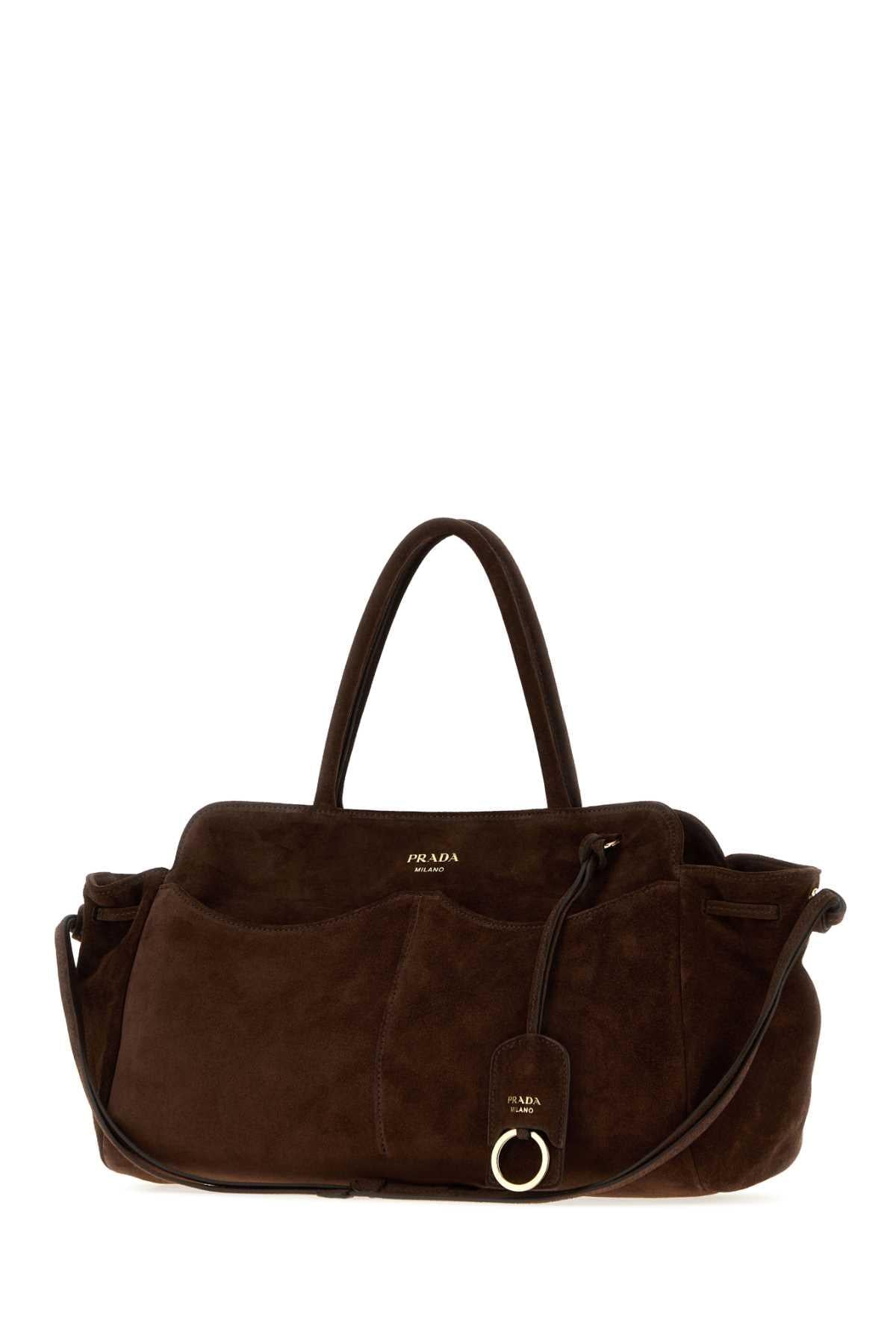 Prada Women Brown Suede Prada Carry Handbag PRADA