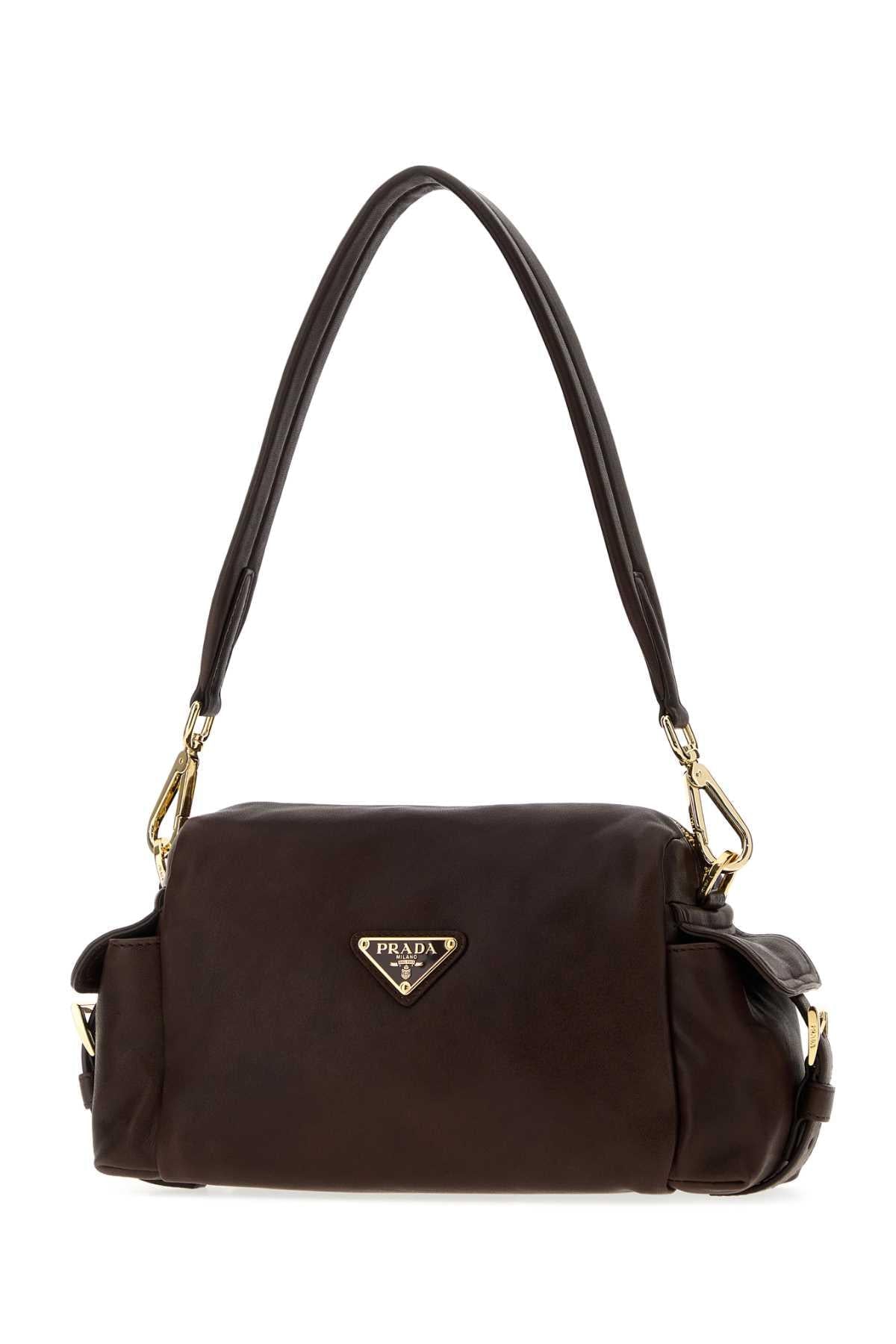 Prada Women Brown Nappa Leather Shoulder Bag PRADA