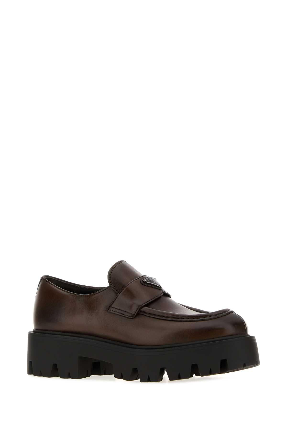 Prada Women Dark Brown Leather Loafers PRADA