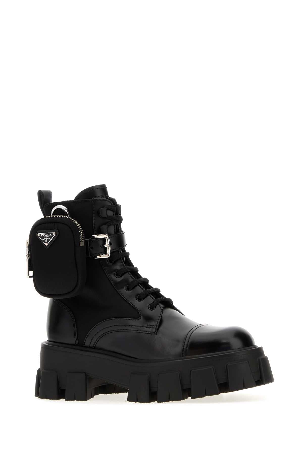 Prada Women Black Leather And Re-Nylon Boots PRADA