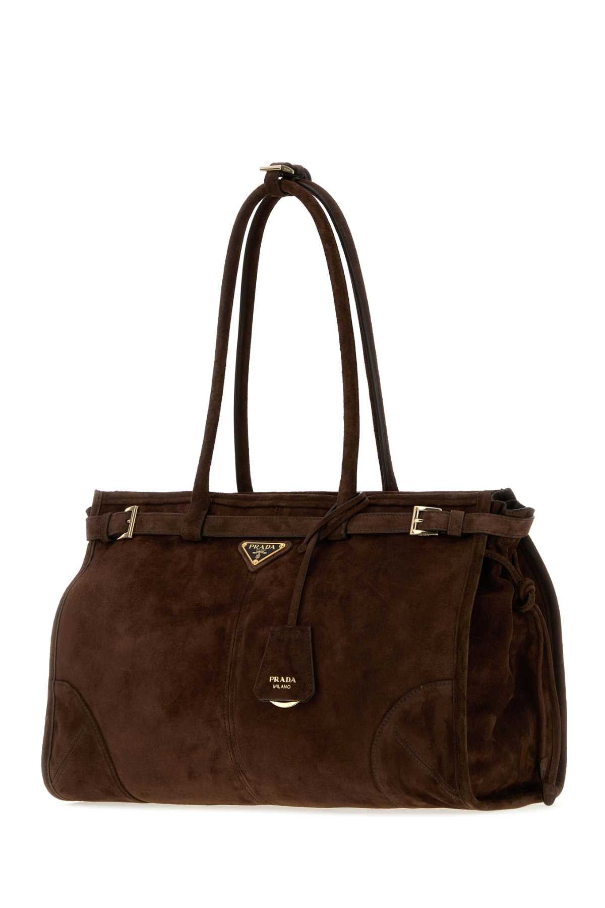 Prada Women Brown Suede Large Prada Bonnie Shopping Bag PRADA