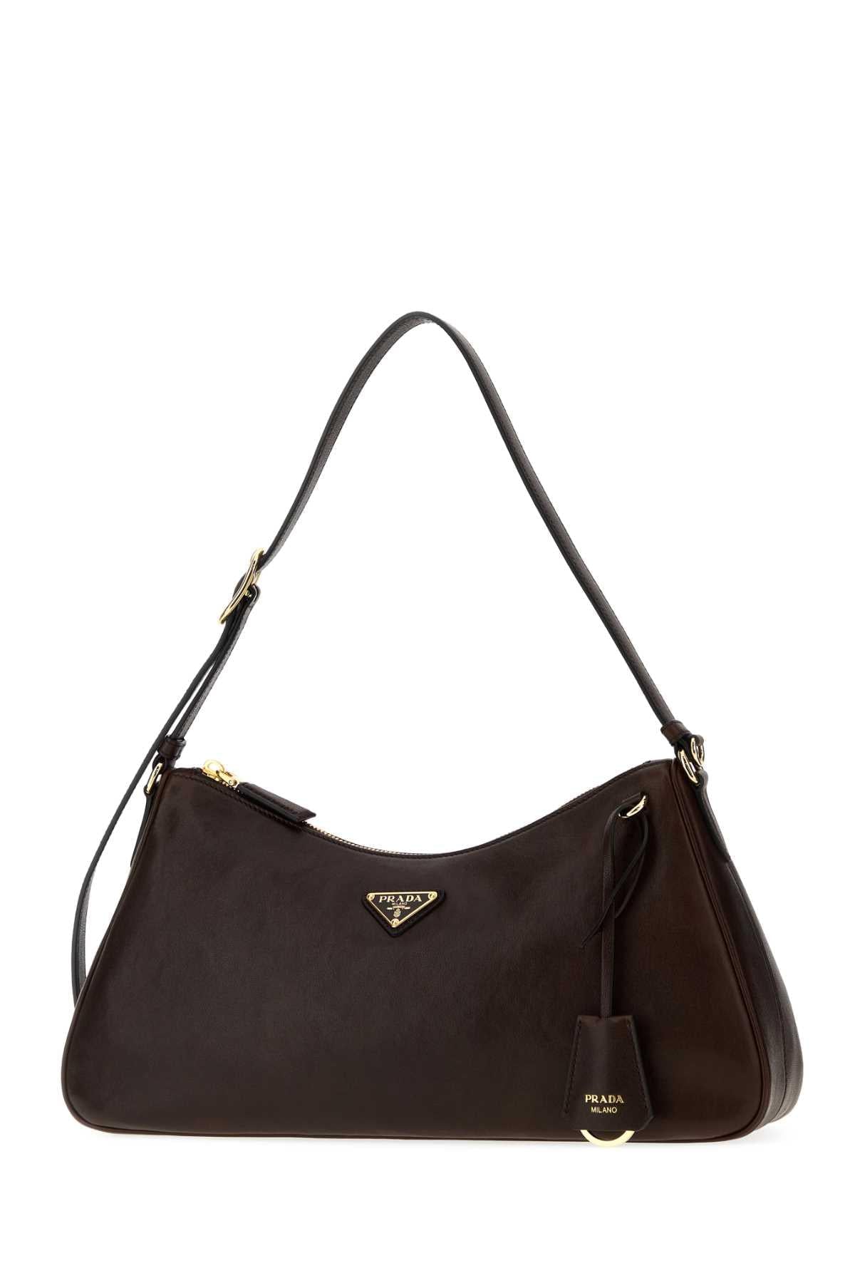 Prada Women Dark Brown Nappa Leather Shoulder Bag PRADA