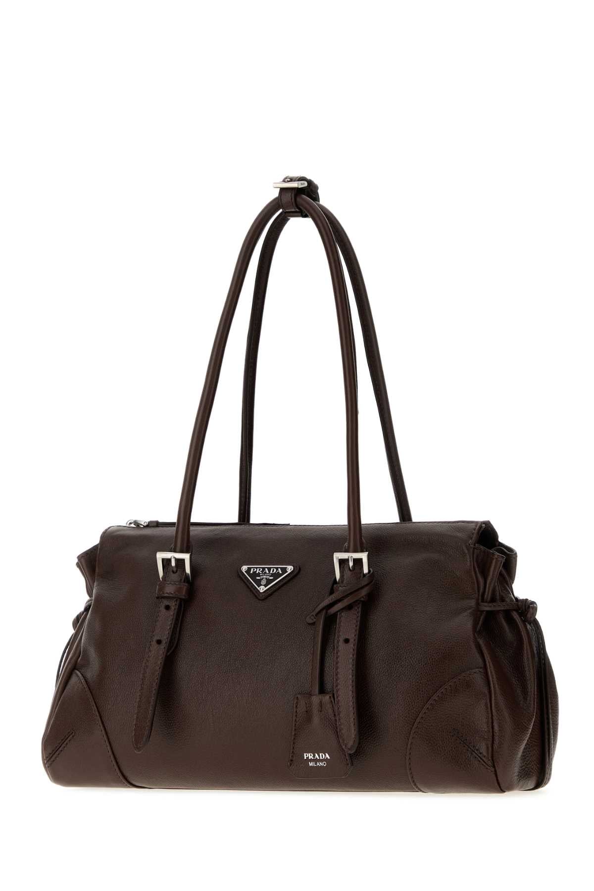 Prada Women Brown Leather Medium Prada Bonnie Shoulder Bag PRADA