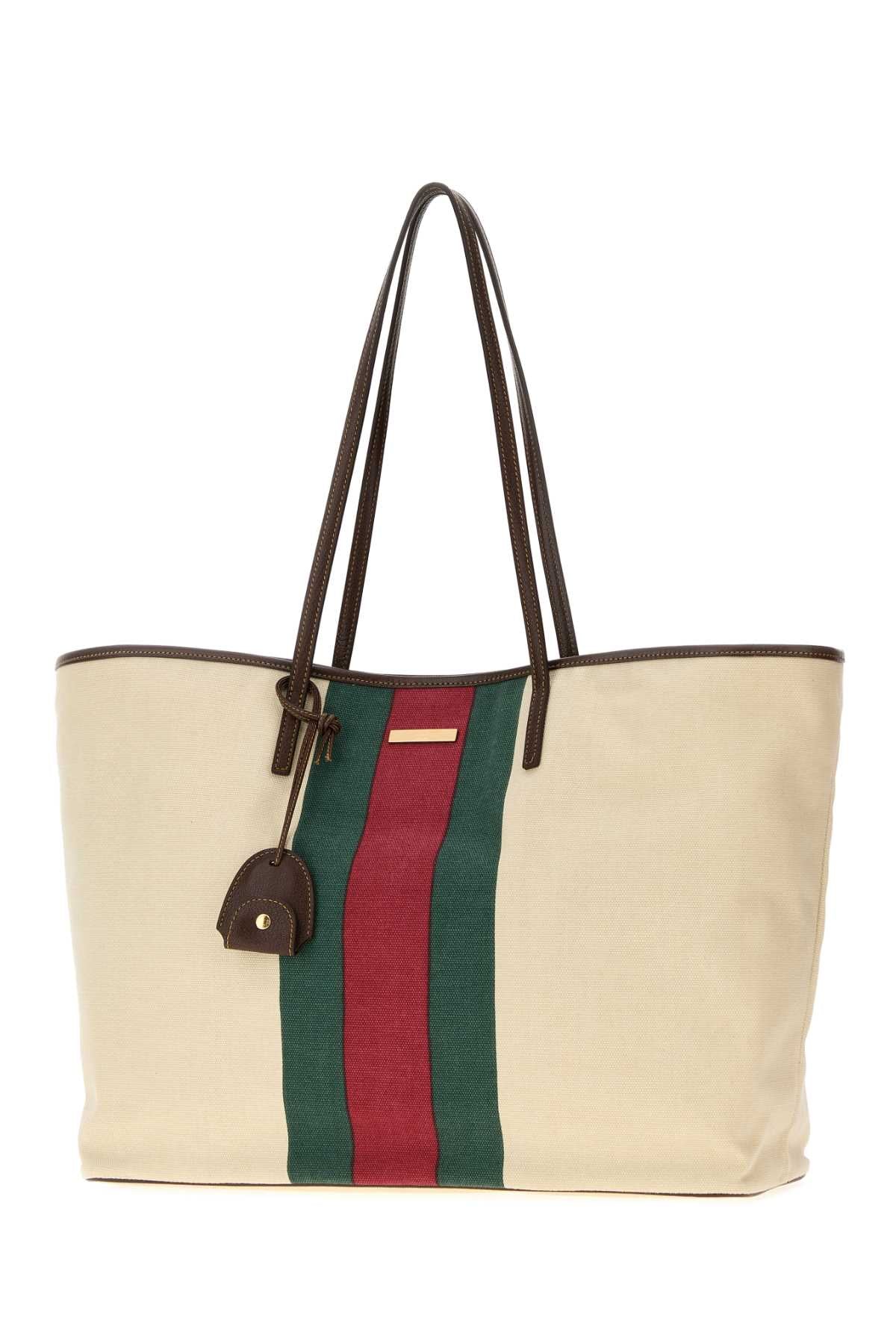 Gucci Women Ivory Canvas Large Gucci Tribeca Shopping Bag GUCCI