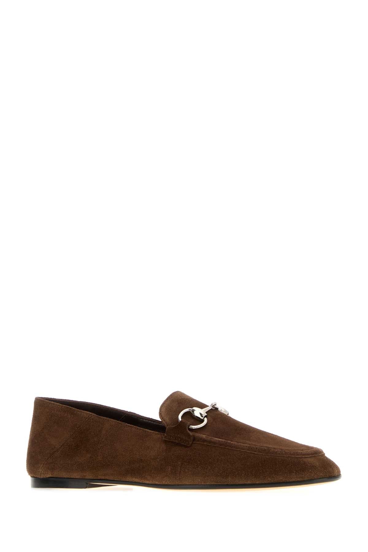 Gucci Women Brown Suede Jordaan Soft Loafers GUCCI