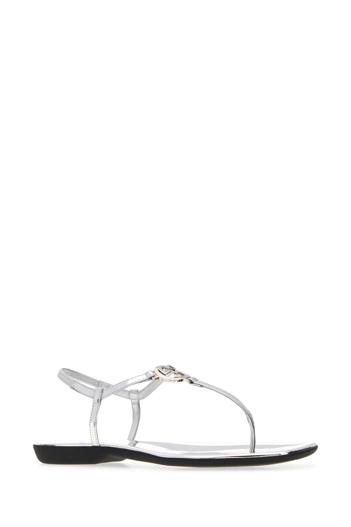 Gucci Women Silver Leather Thong Sandals GUCCI