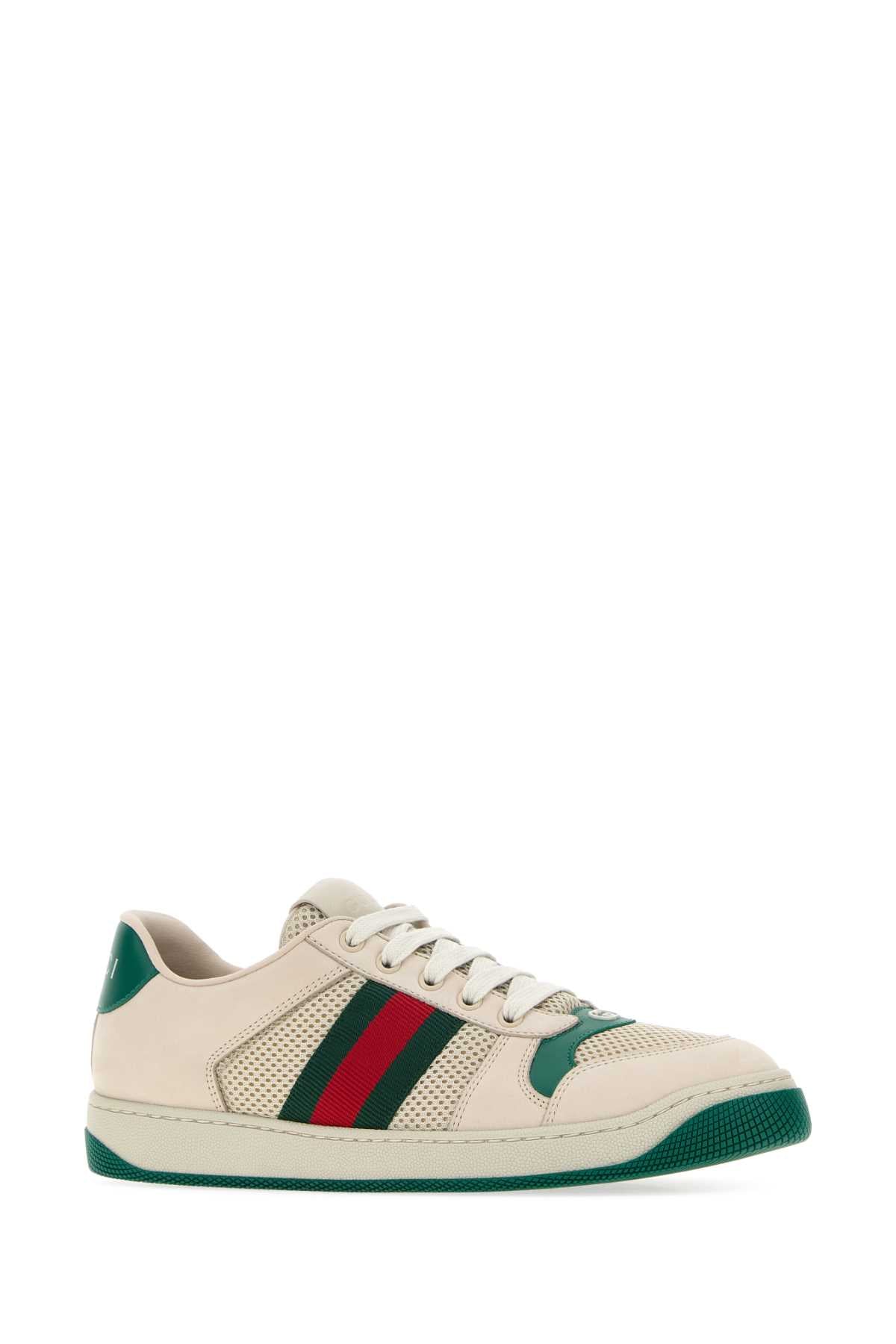 Gucci Women Ivory Mesh And Suede Screener Sneakers GUCCI